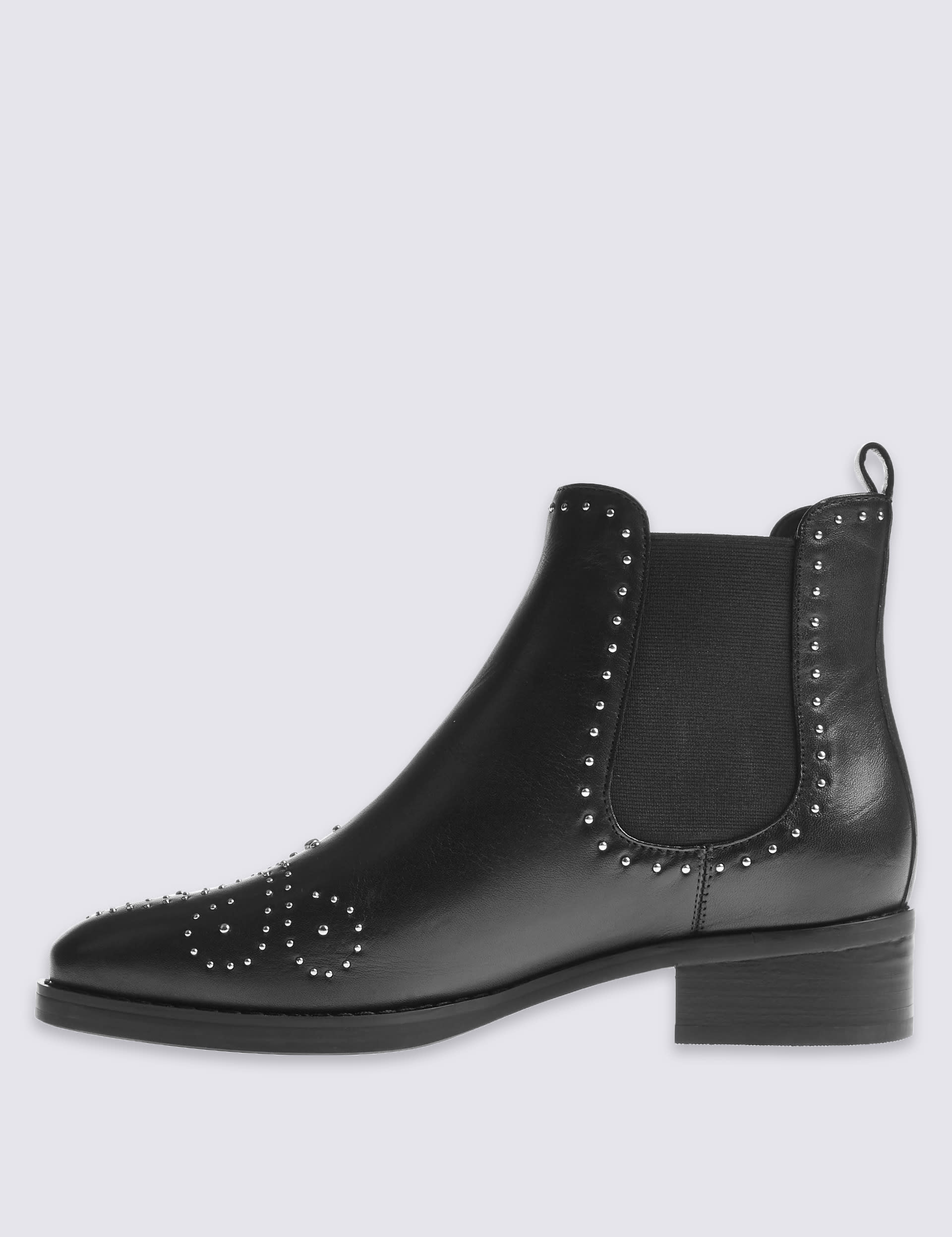 Leather Block Heel Studded Ankle Boots Image 2 of 6