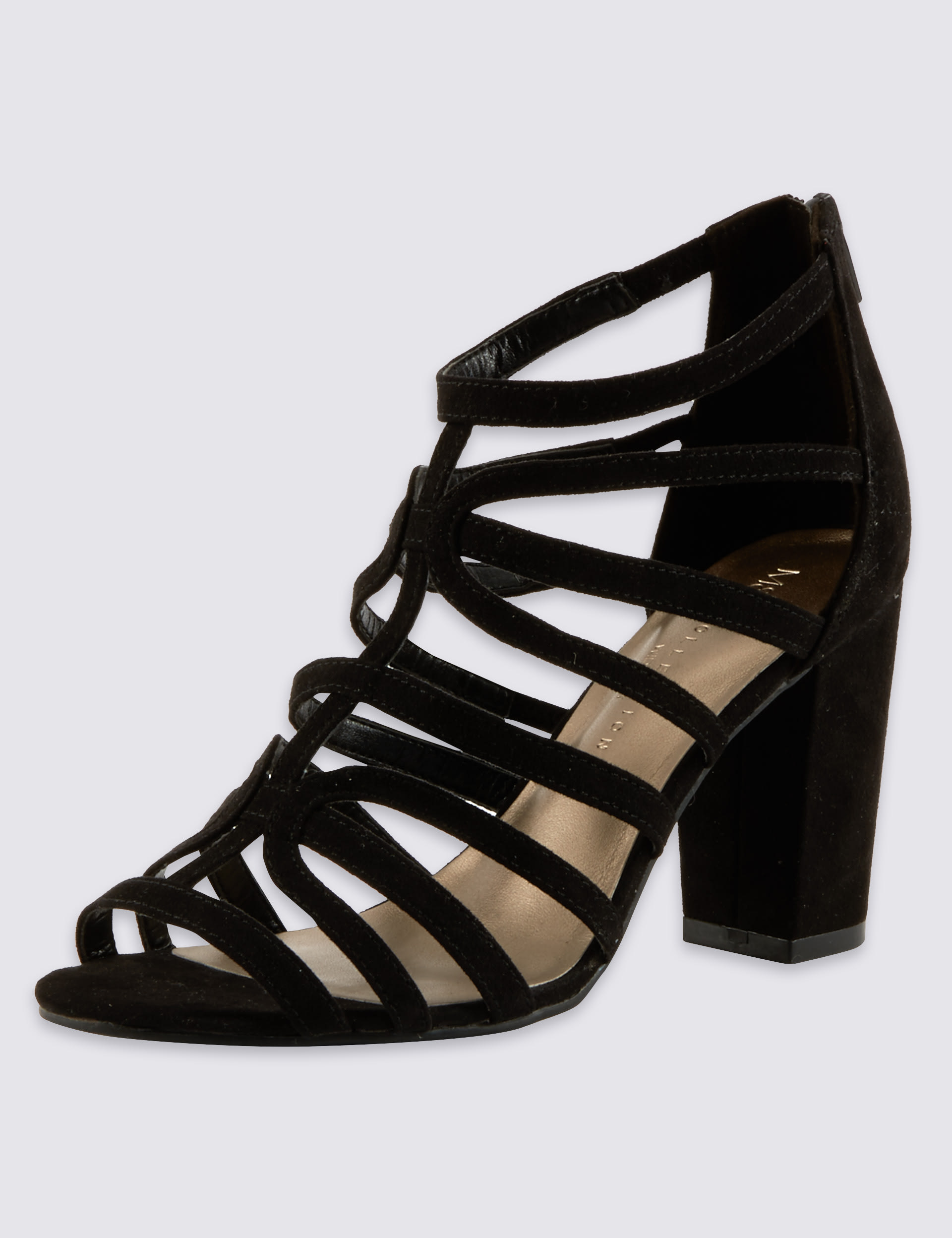 Wide Fit Caged High Block Heel Sandals with Insolia M S Collection M S