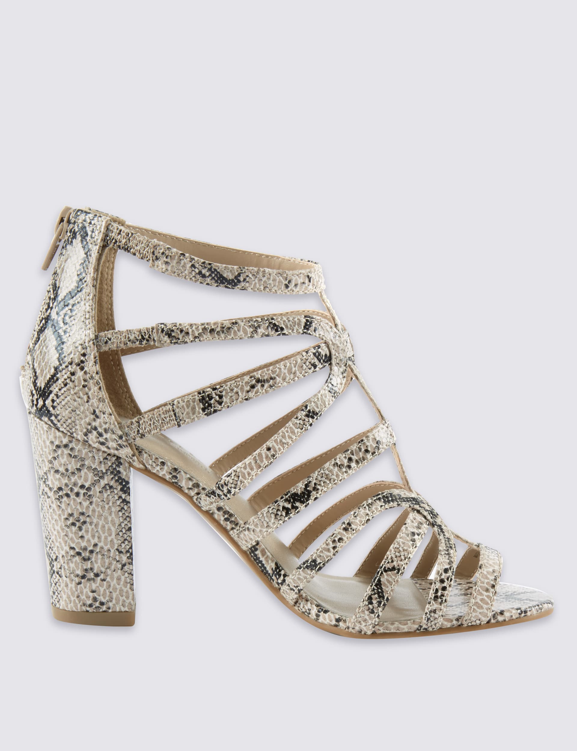 Wide Fit Caged High Block Heel Faux Snakeskin Sandals with Insolia® Image 2 of 5