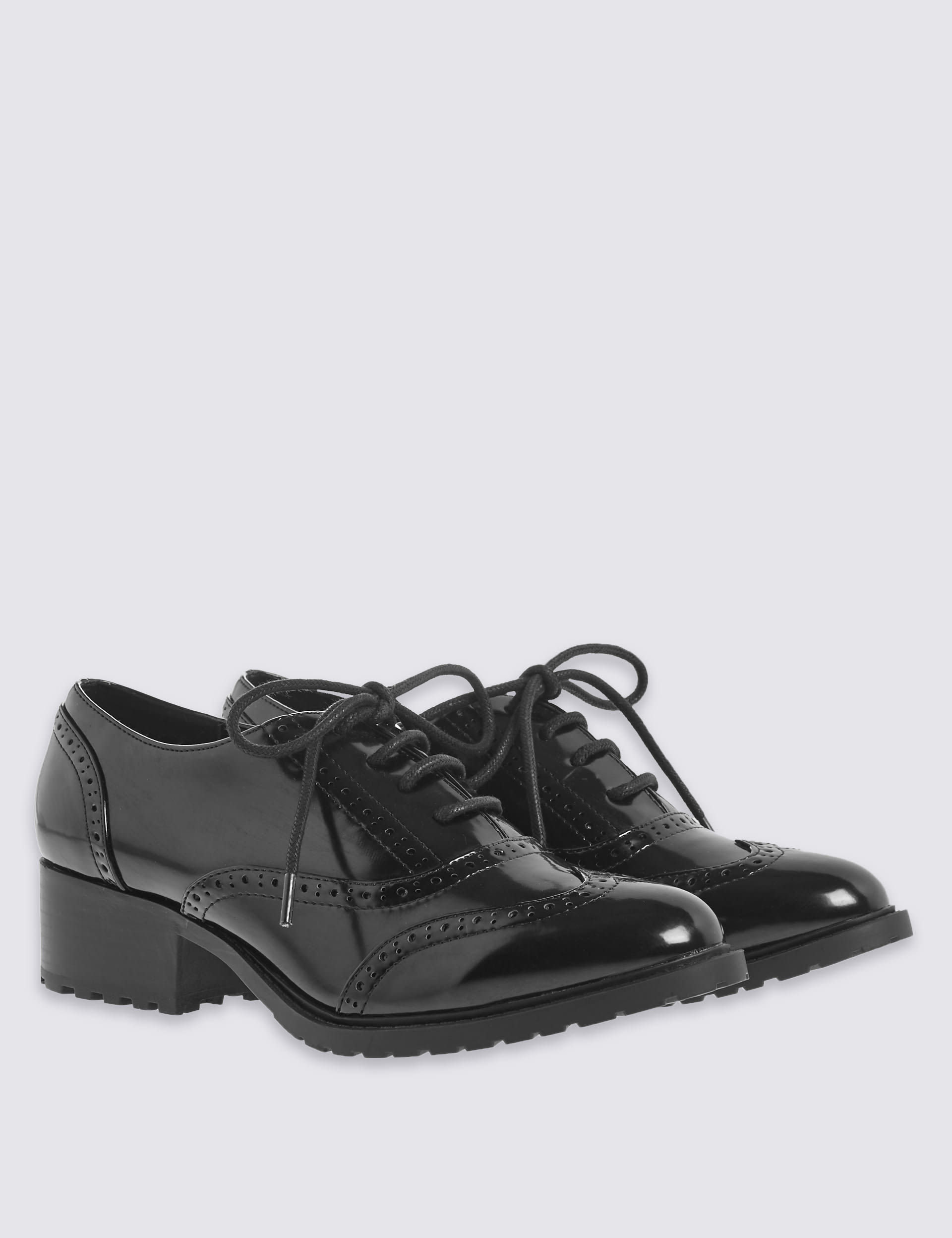 Wide Fit Block Heel Lace up Brogue Shoes M S Collection M S