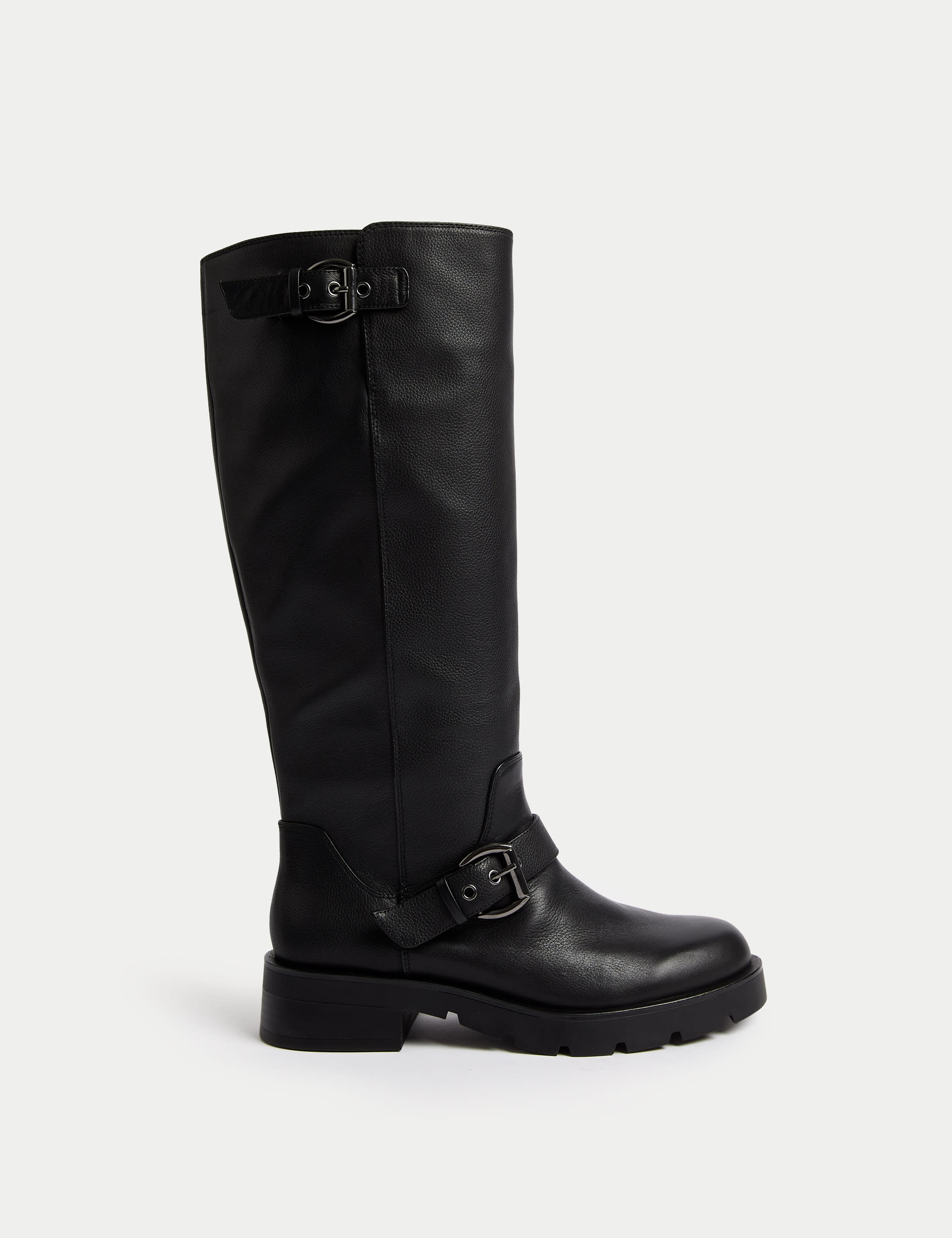 Wide Fit Leather Biker Knee High Boots M S Collection M S