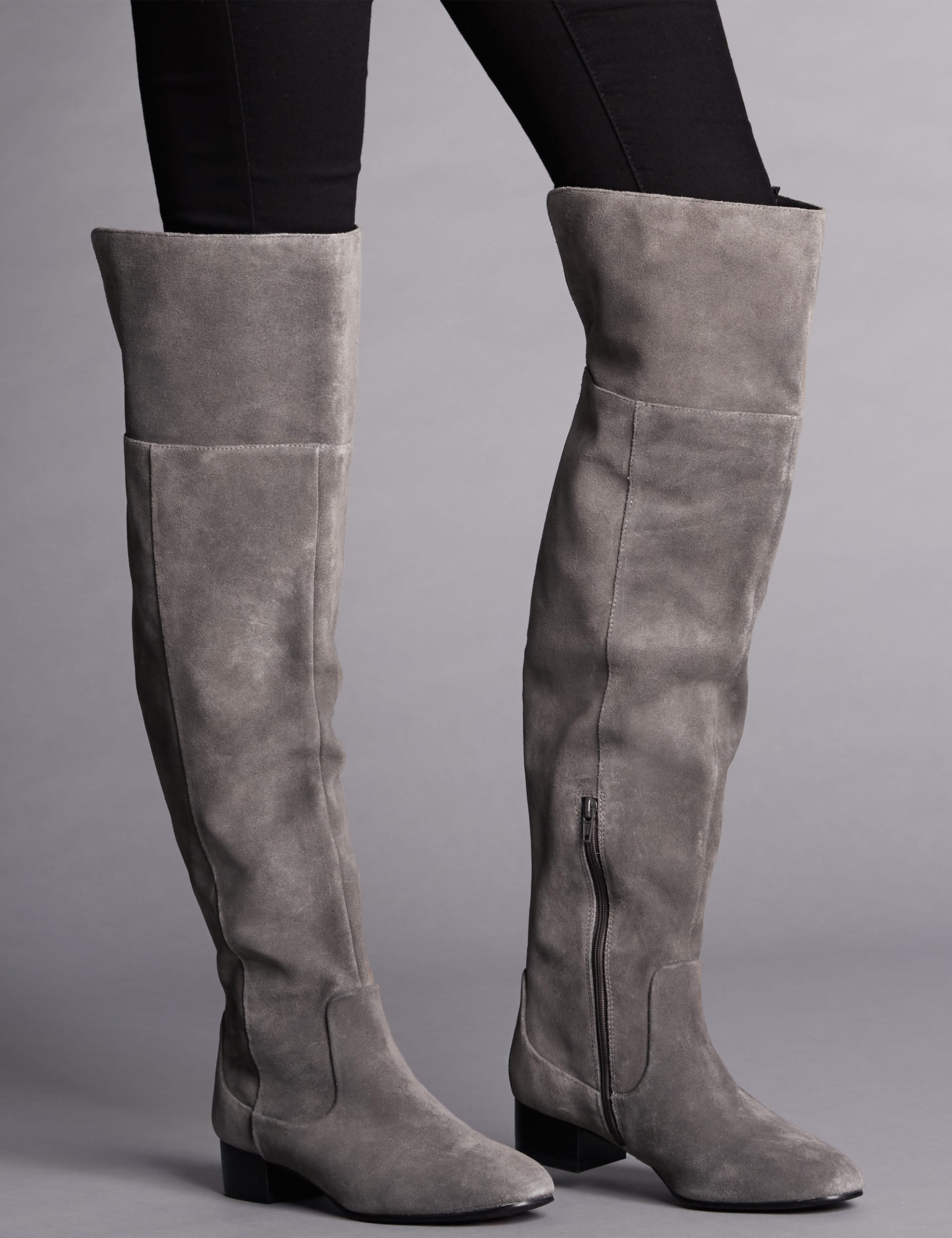 Grey block heel over the knee boots best sale