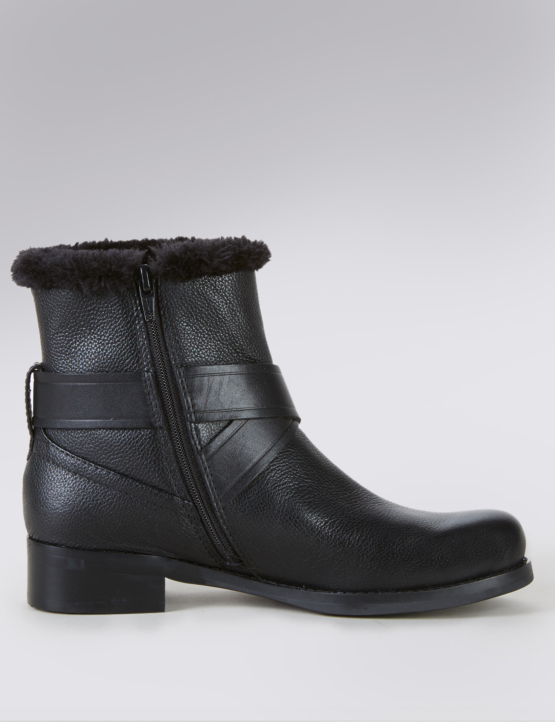 Leather Faux Fur Biker Ankle Boots with Insolia Flex Autograph M S