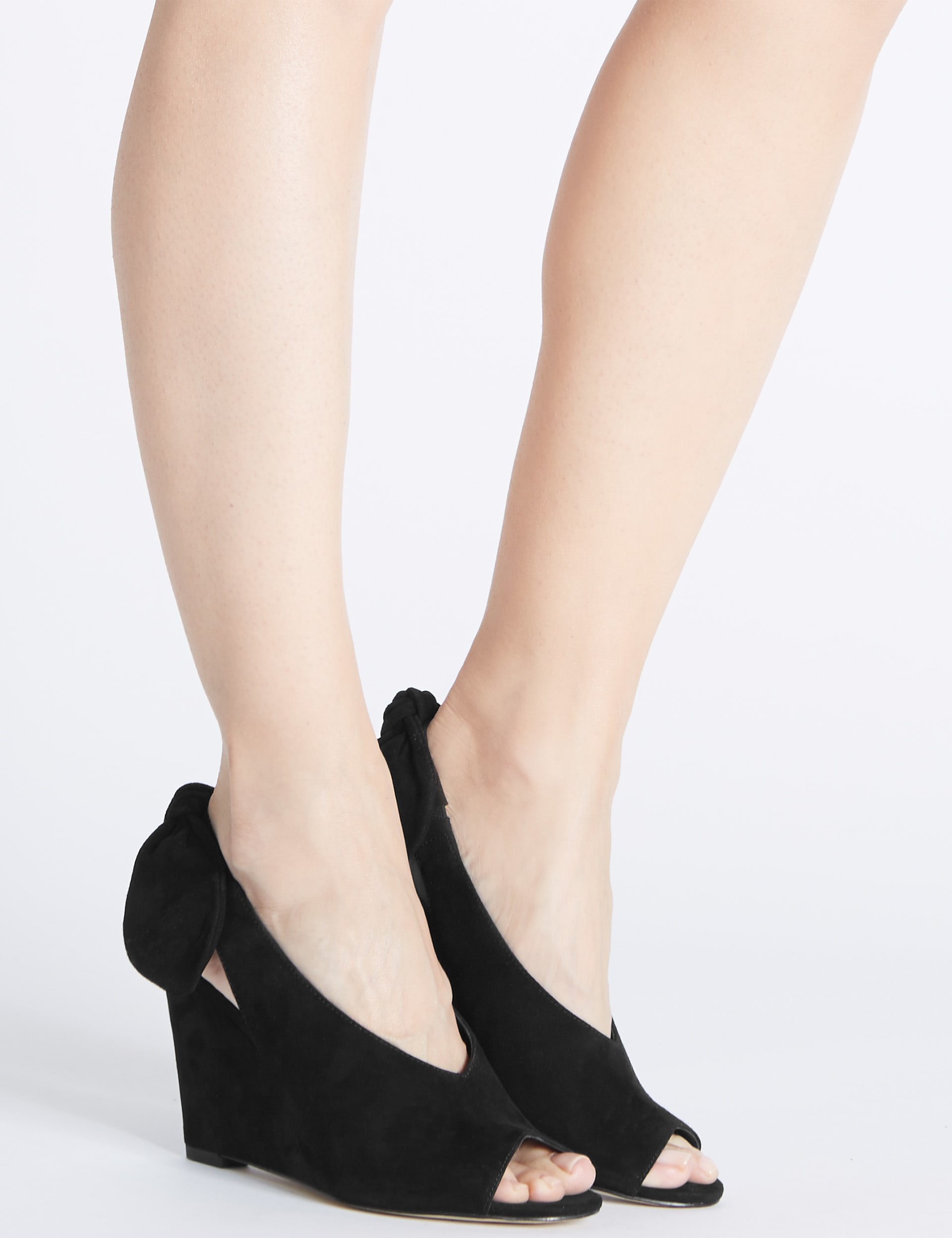 Suede Wedge Heel Bow Back Sandals Image 2 of 7