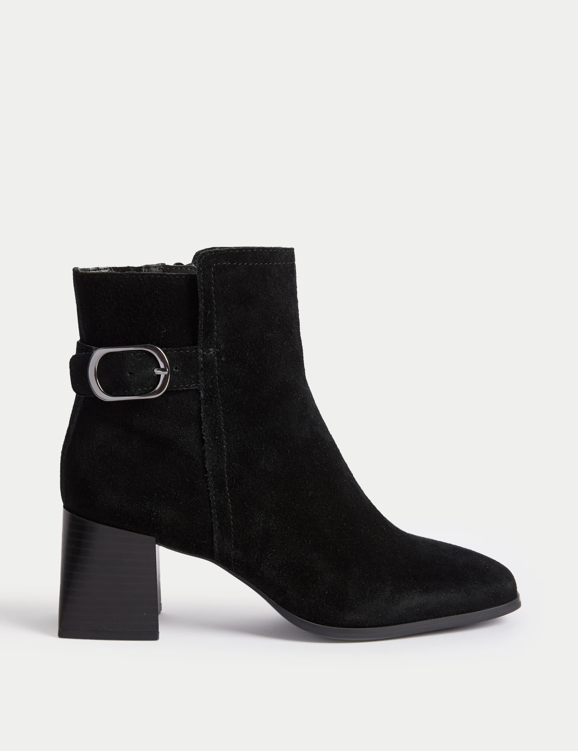 Wide Fit Suede Buckle Block Heel Ankle Boots