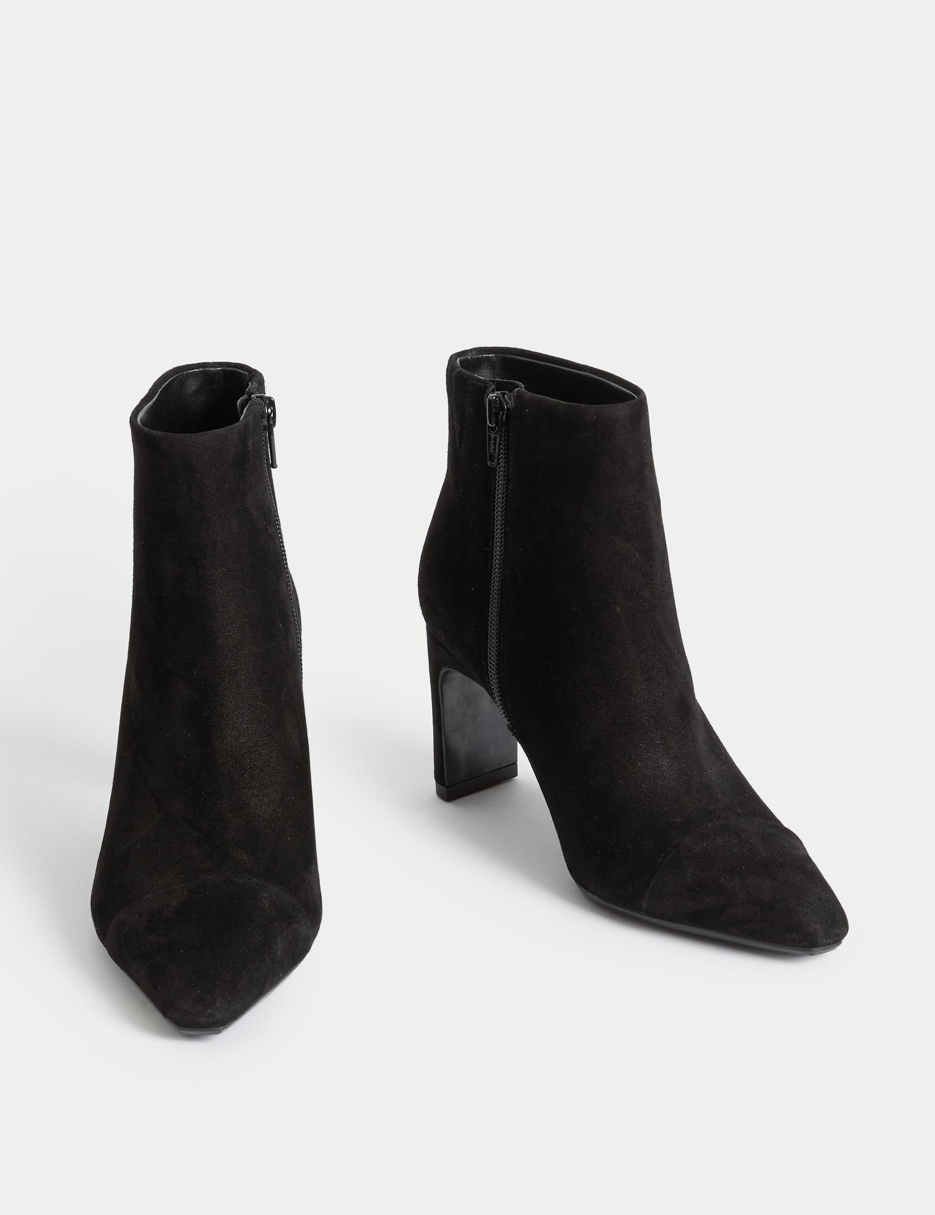 Suede Block Heel Pointed Ankle Boots