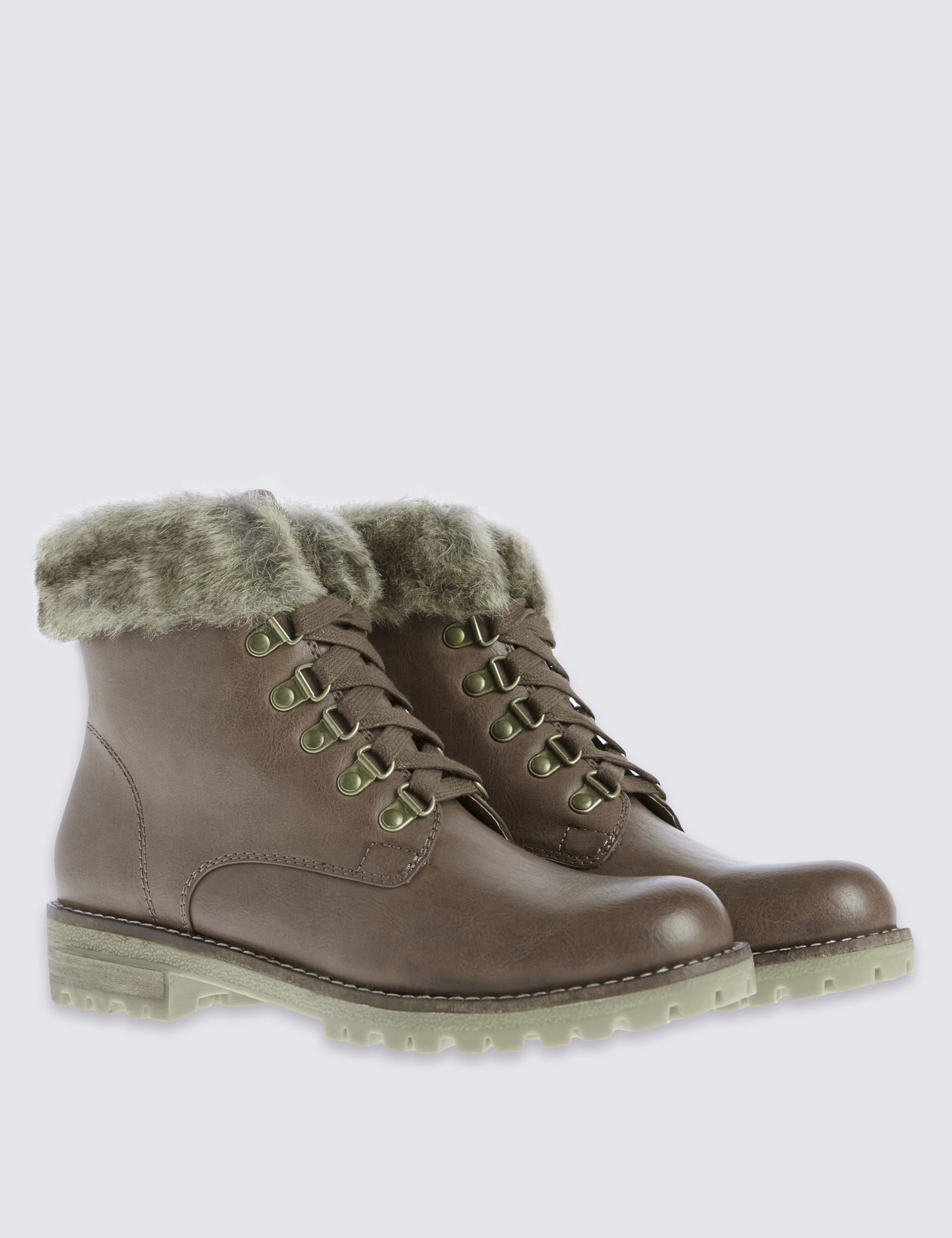 Block Heel Faux Fur Hiker Ankle Boots M S Collection M S