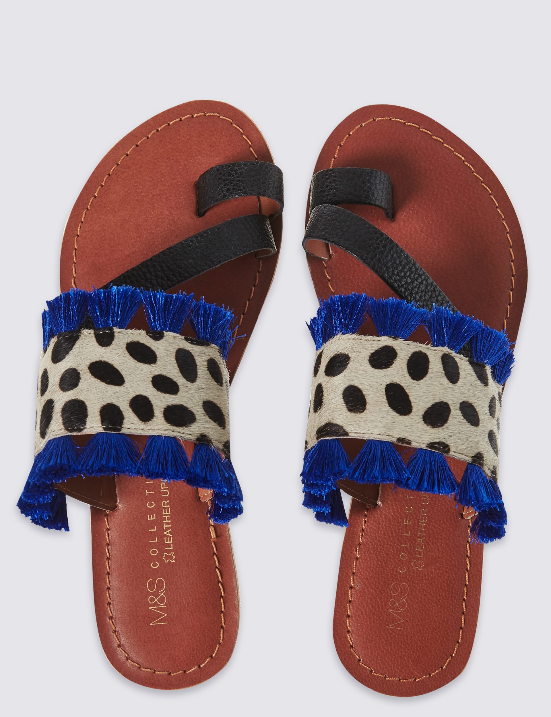 Leather Animal Print Tassel Mule Sandals Image 2 of 7