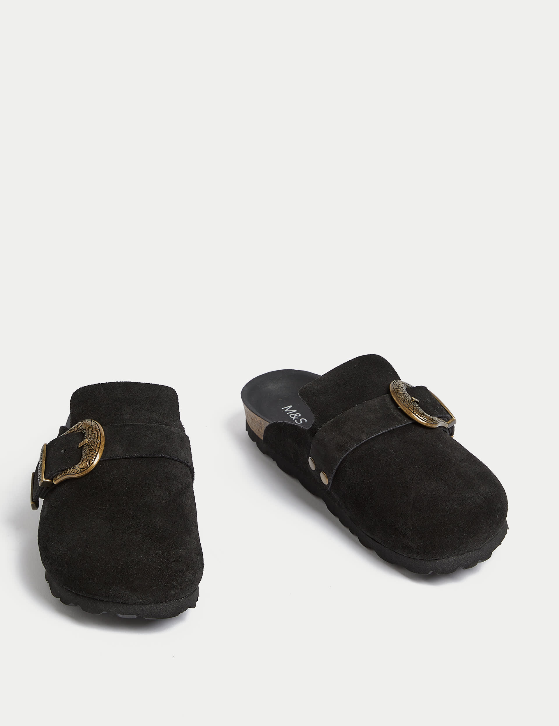 Suede Buckle Slip On Flat Clogs