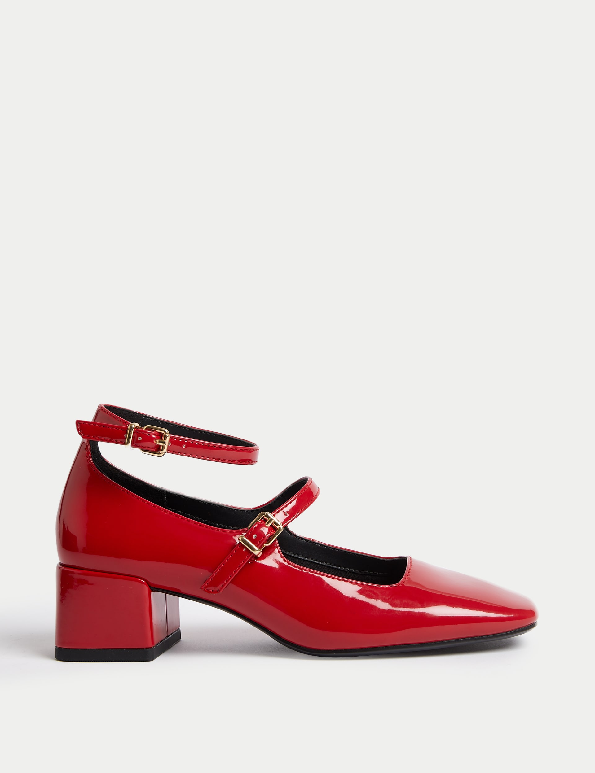 Patent Strappy Block Heel Court Shoes | M&S Collection | M&S