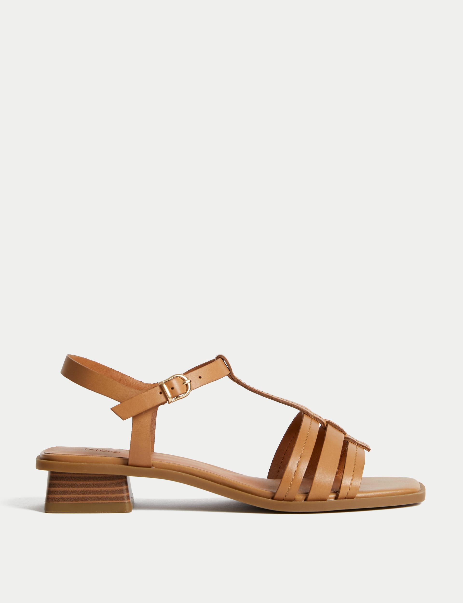 Wide Fit Leather T Bar Block Heel Sandals M&S Collection M&S