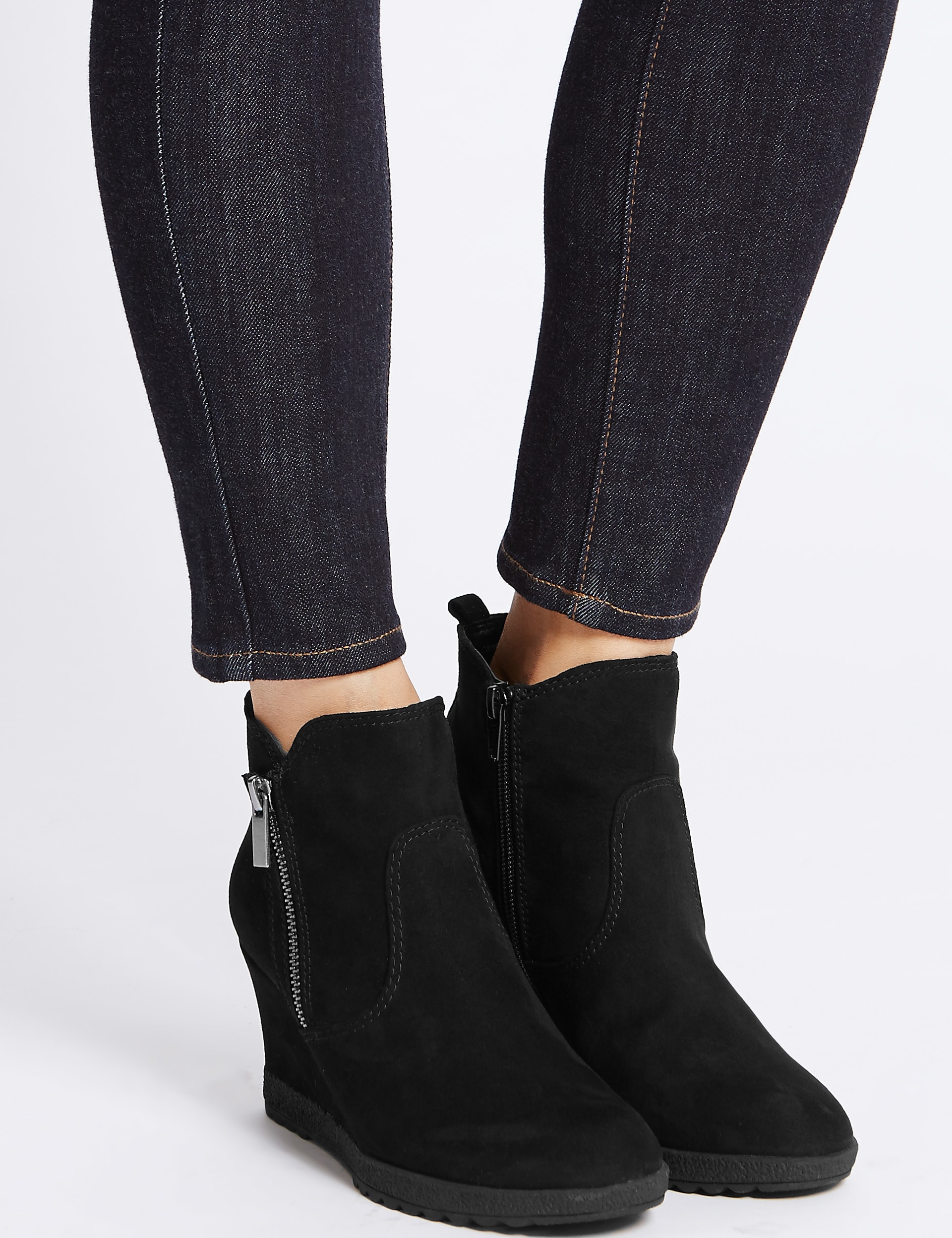 Black suede wedge ankle boots uk best sale