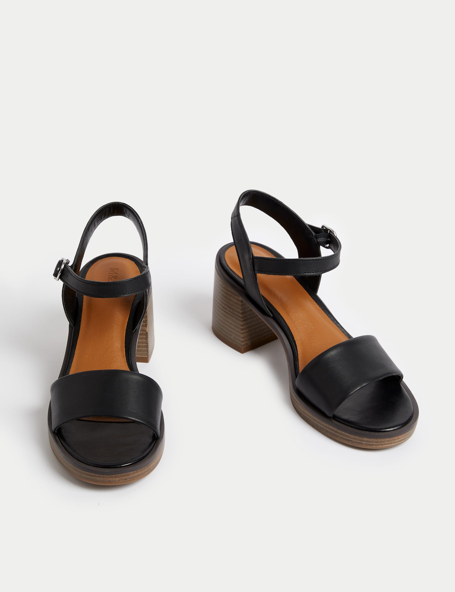 Leather Ankle Strap Block Heel Sandals