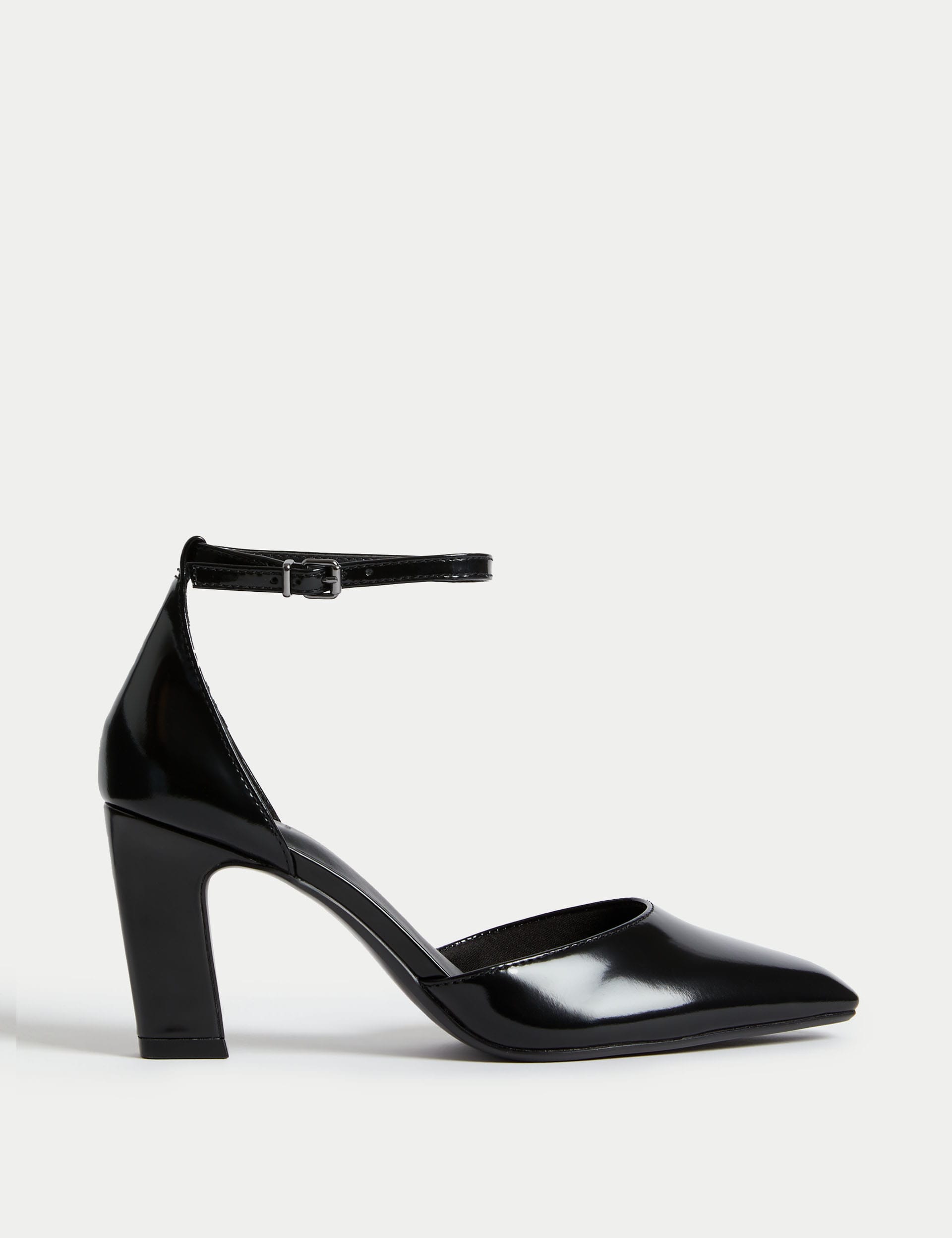 Leather Ankle Strap Pointed Court Shoes