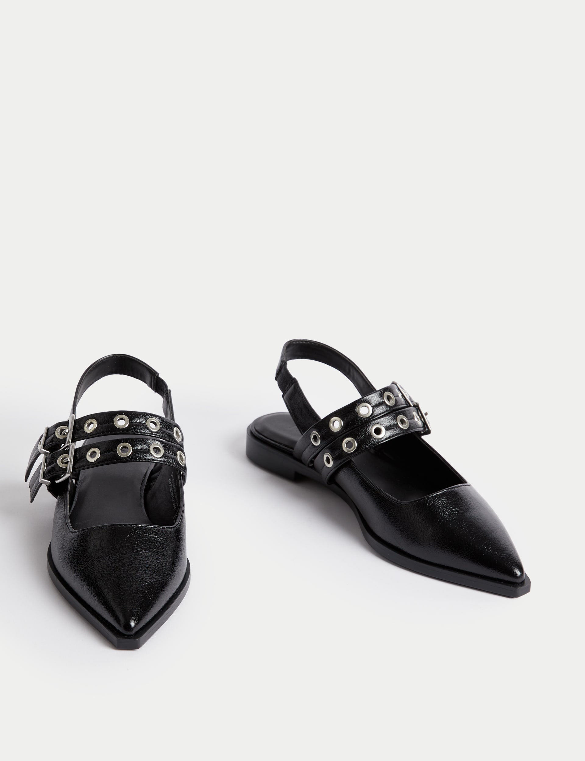 Patent Buckle Slingback Shoes