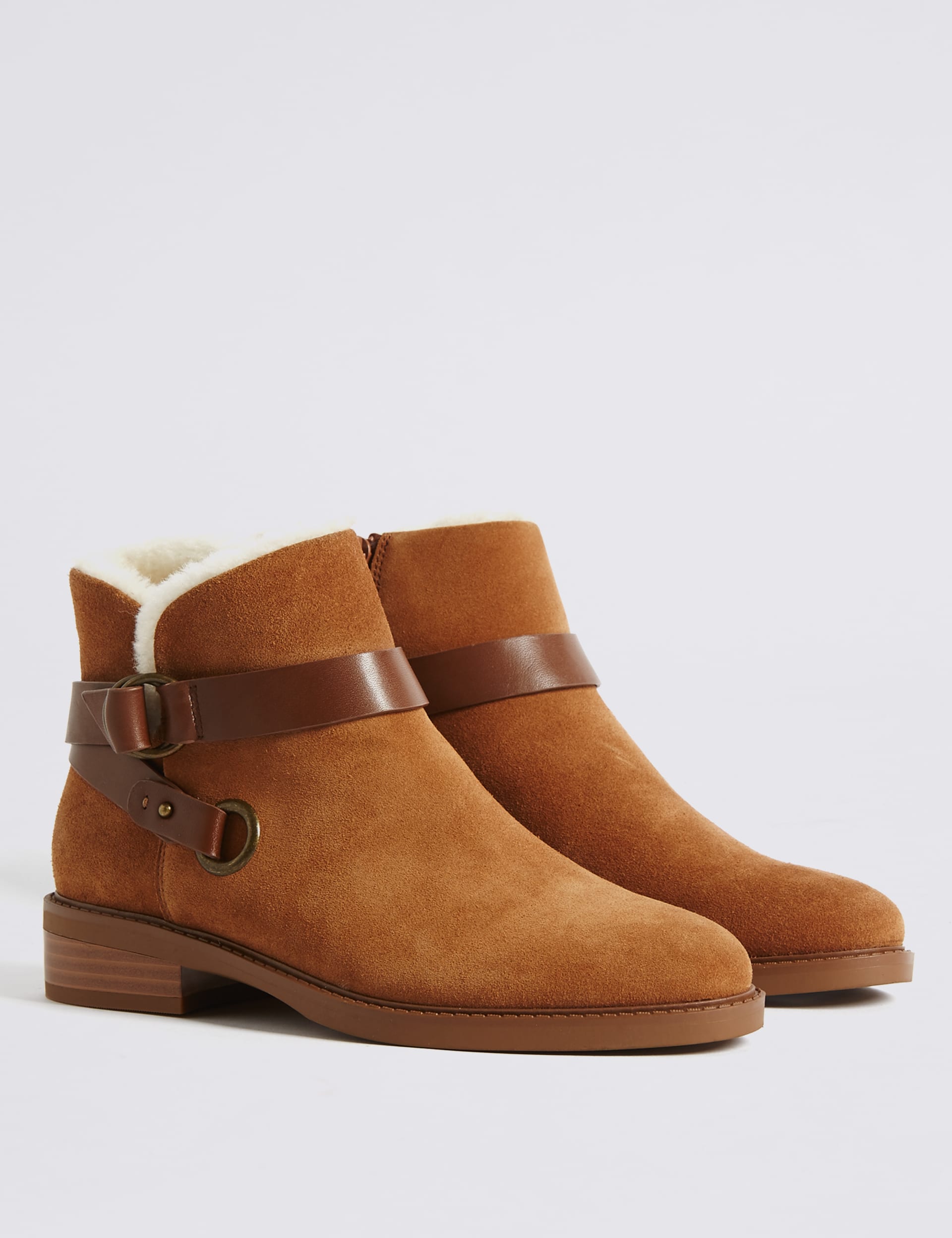 Suede Block Heel Fur Biker Ankle Boots Image 2 of 7