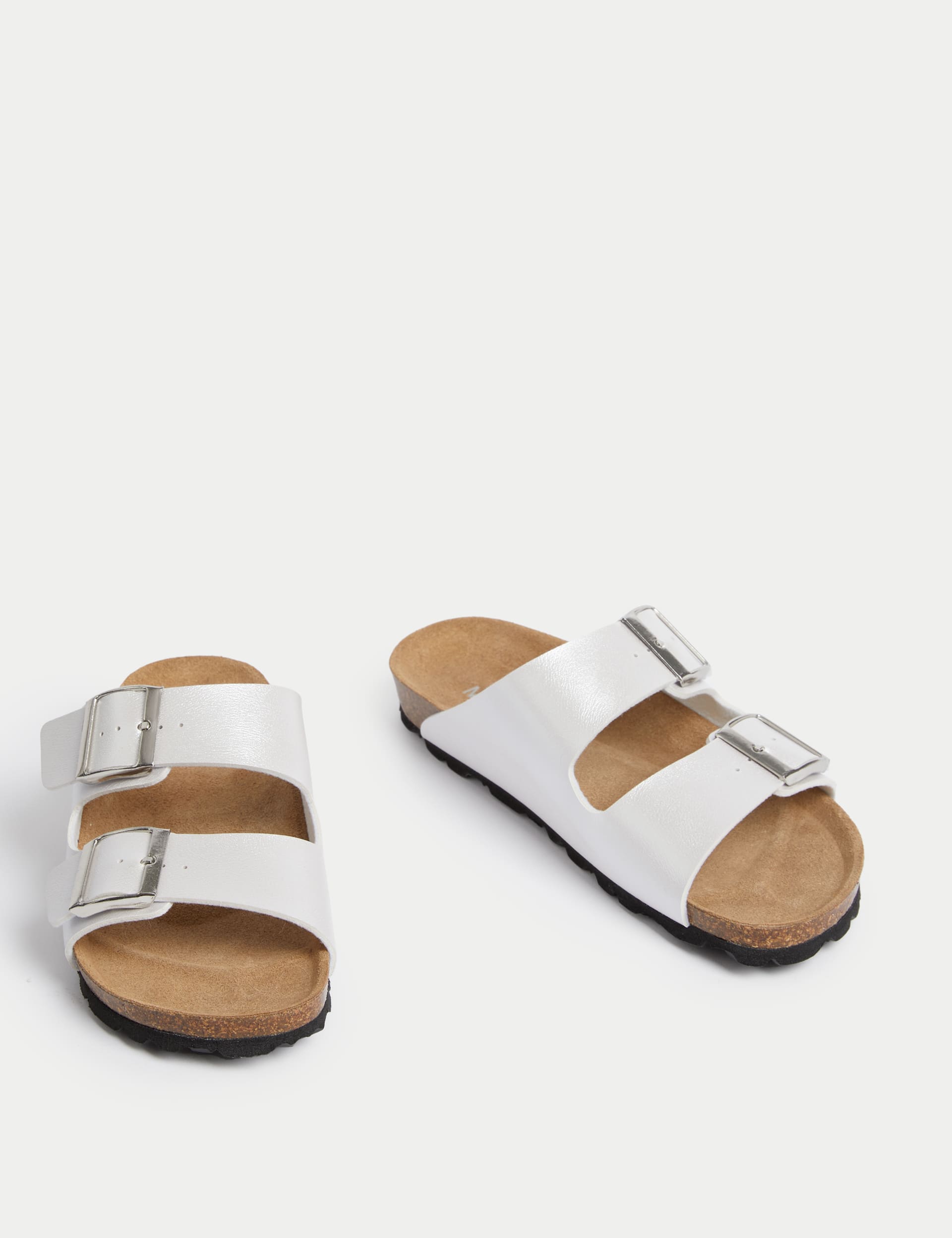 Leather Double Buckle Footbed Sandals