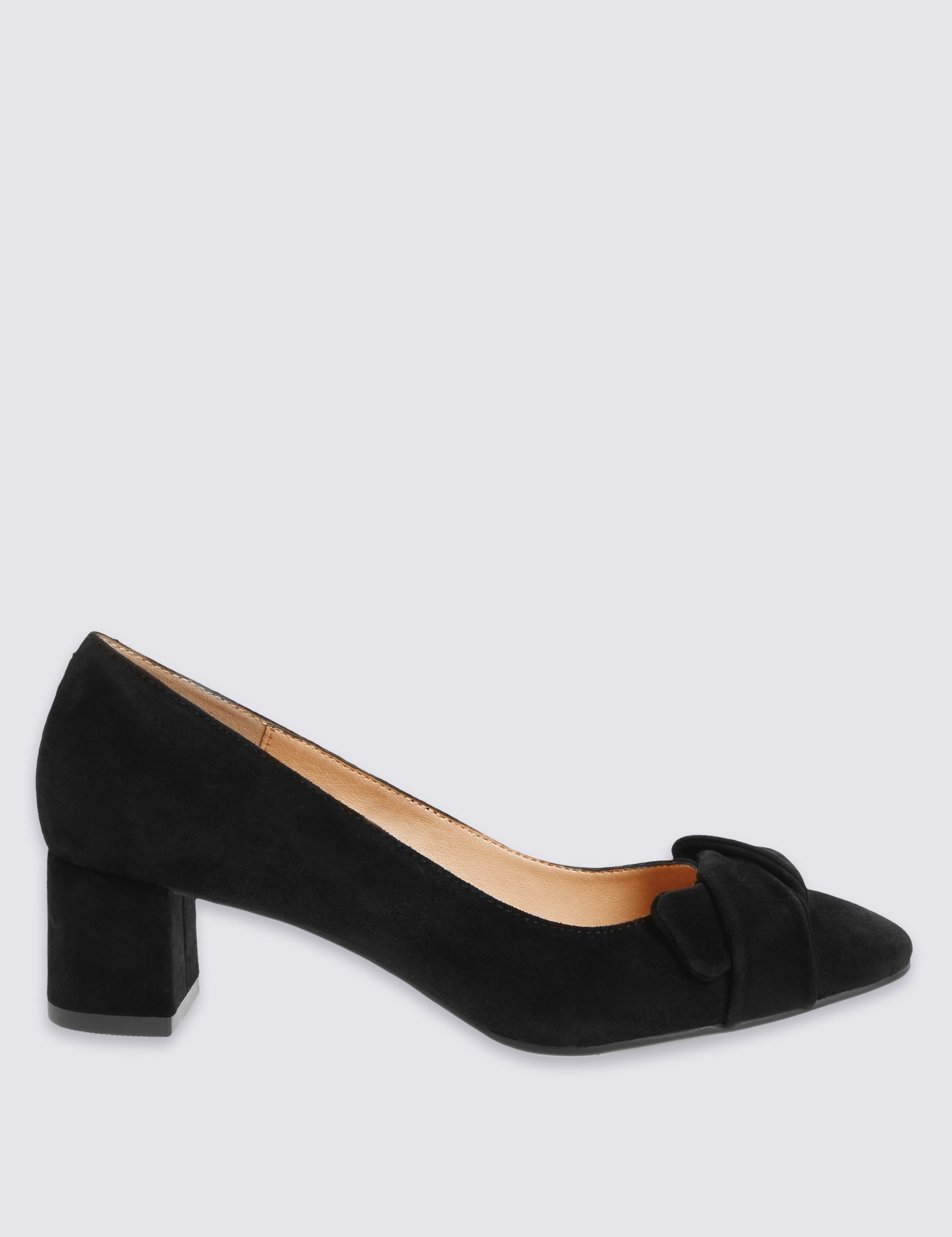 Suede Angular Heel Bow Court Shoes Image 2 of 5