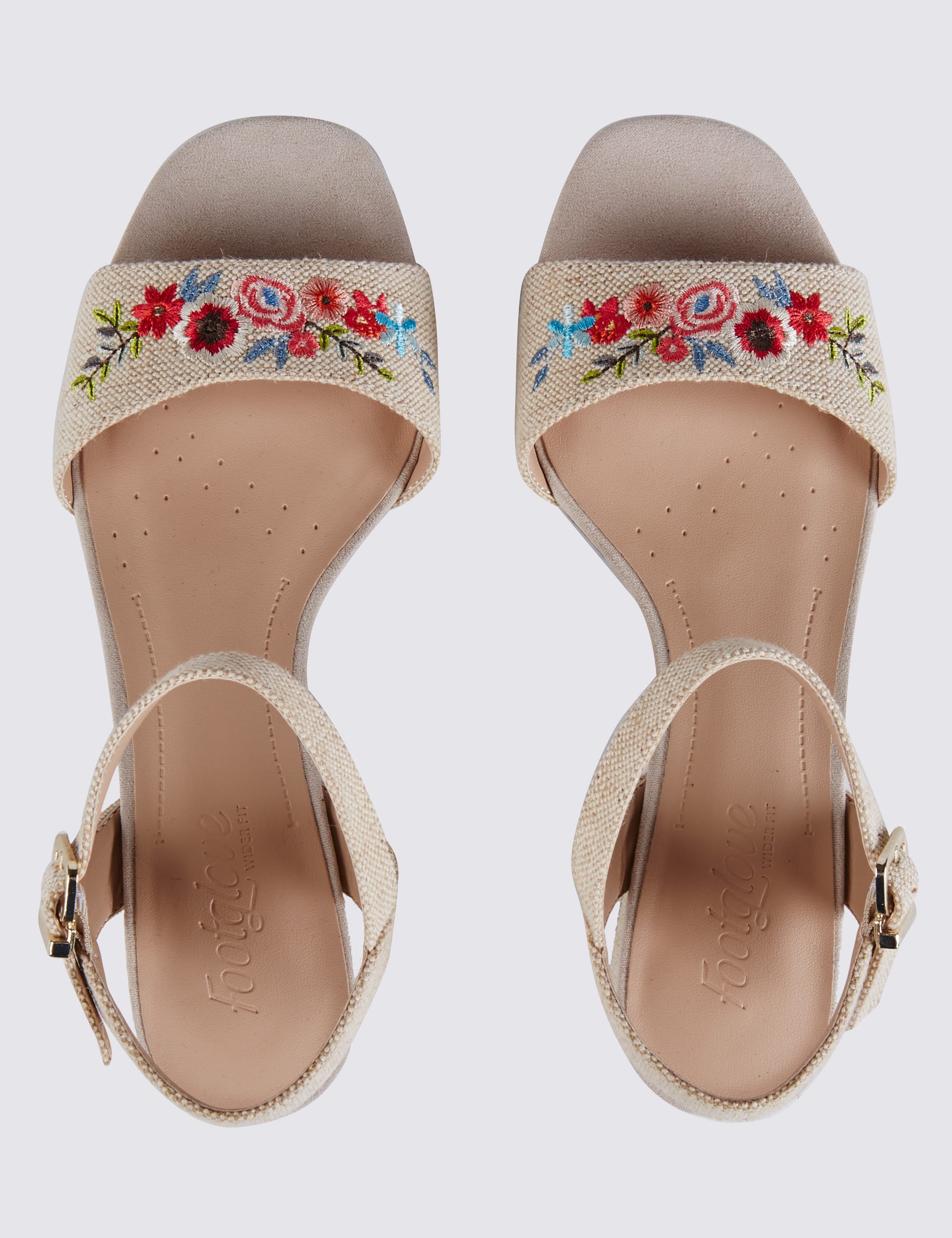 Wide Fit Block Heel Embroidered Sandals Image 2 of 7
