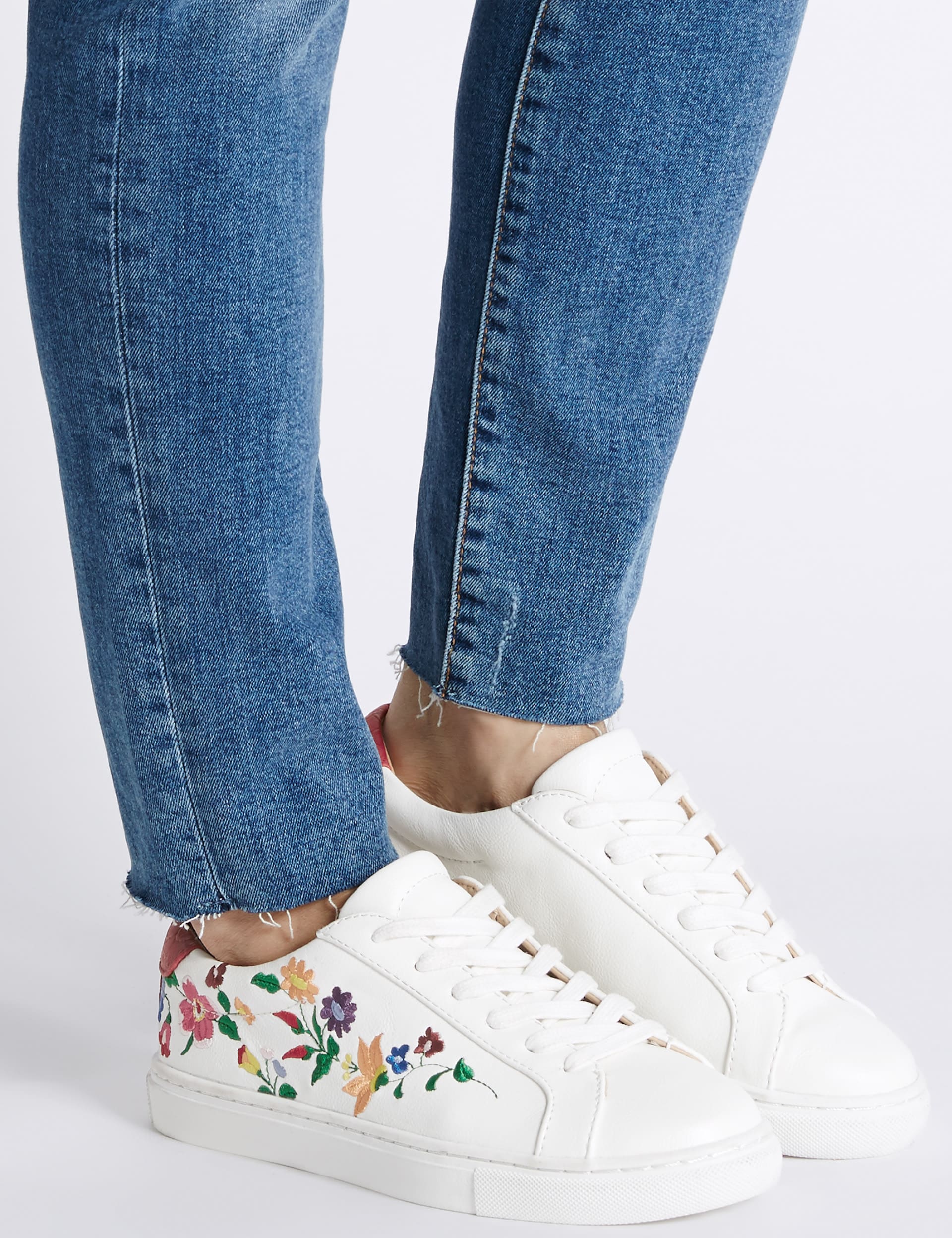 Lace-up Floral Embroidered Trainers Image 2 of 8