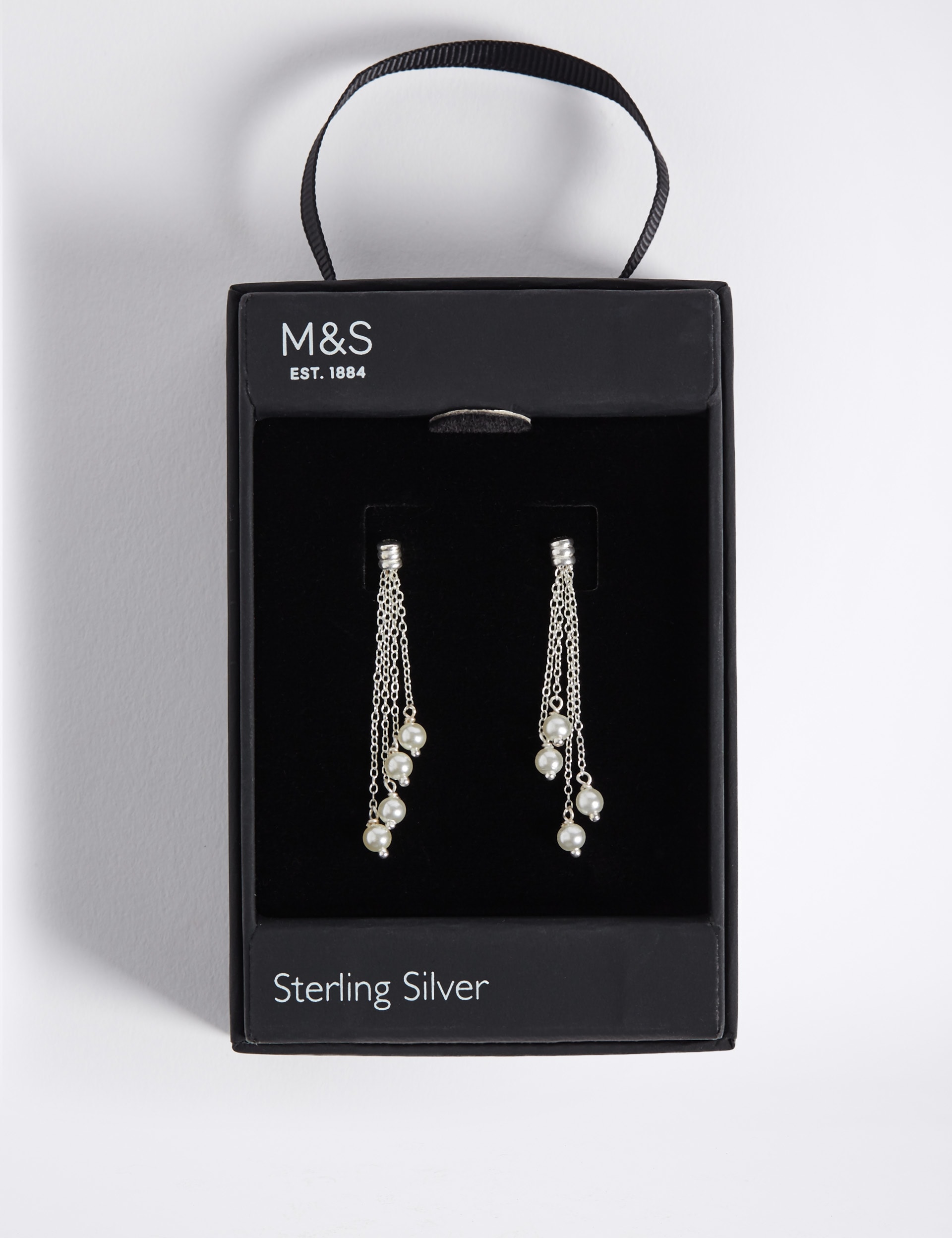 Sterling Silver Pearl Chain Drop Earrings Image 2 of 4