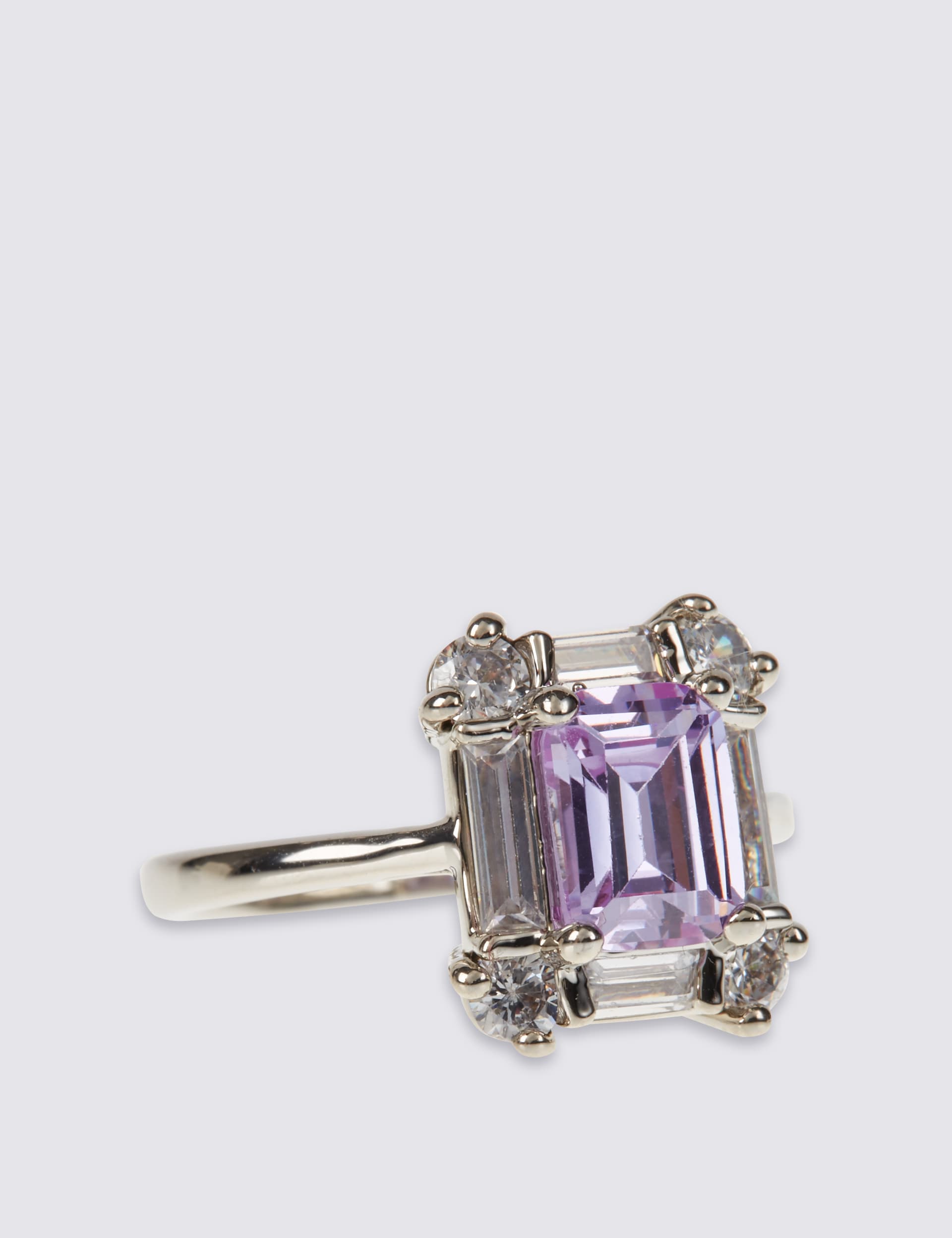 Platinum Plated Square Baguette Stone Ring Image 2 of 4