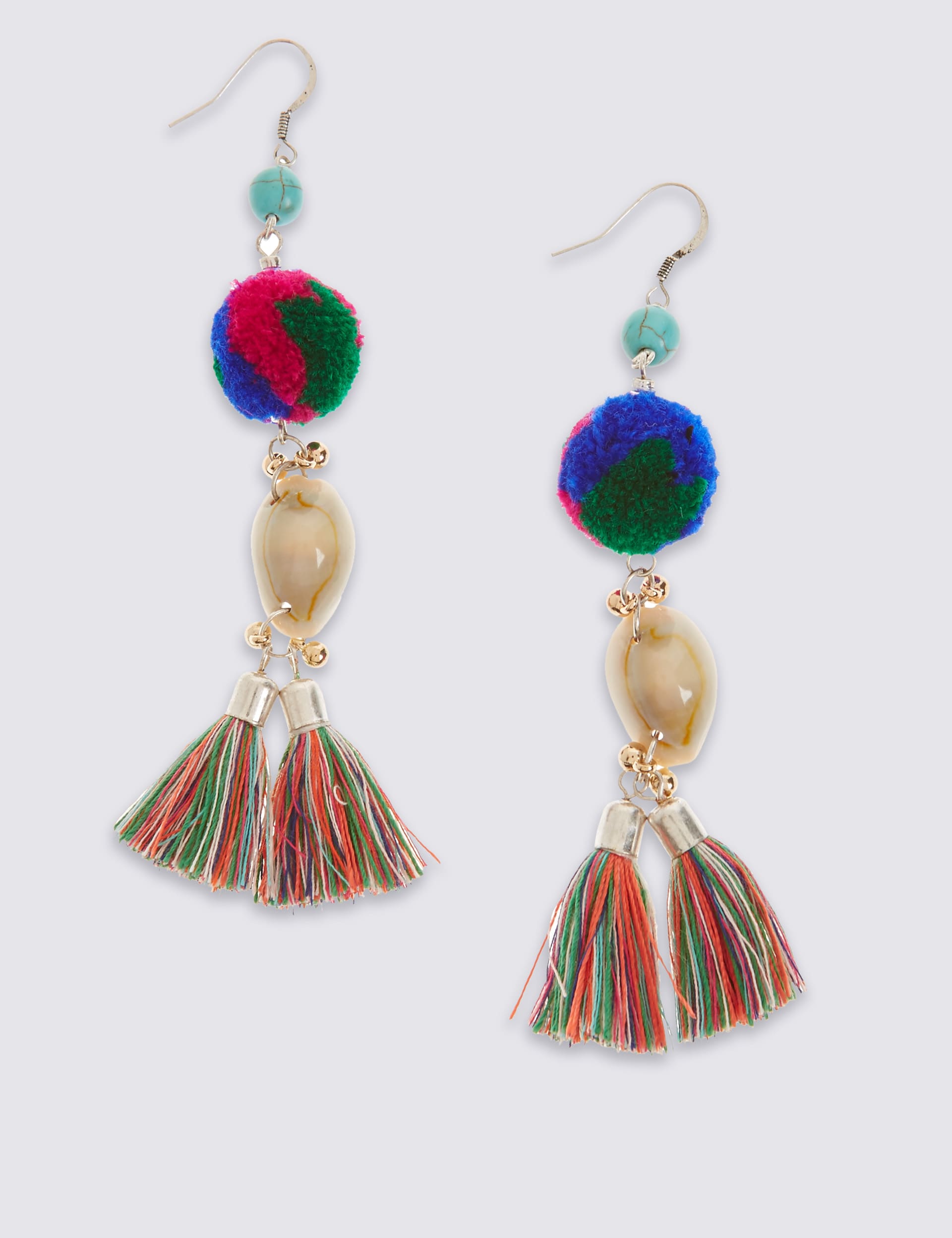 Pom Pom Drop Earrings Image 2 of 4