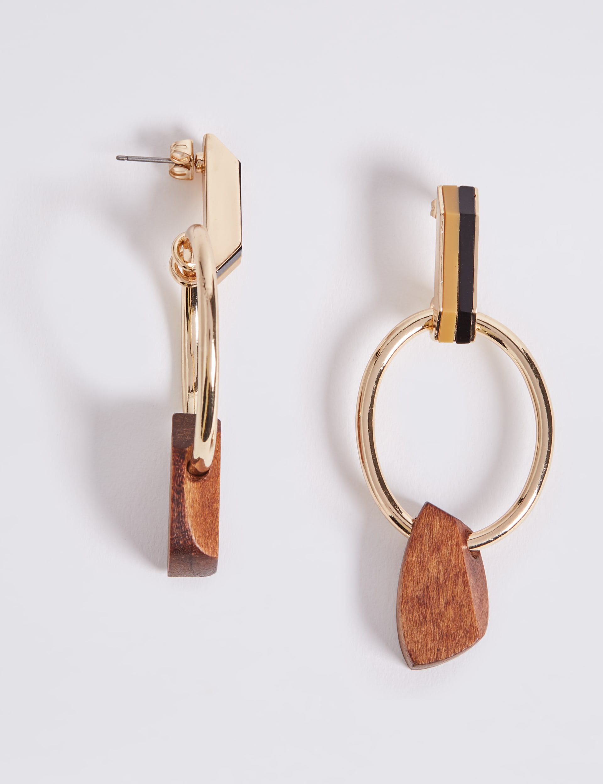 Wood Drop & Hoop Earrings Image 2 of 3