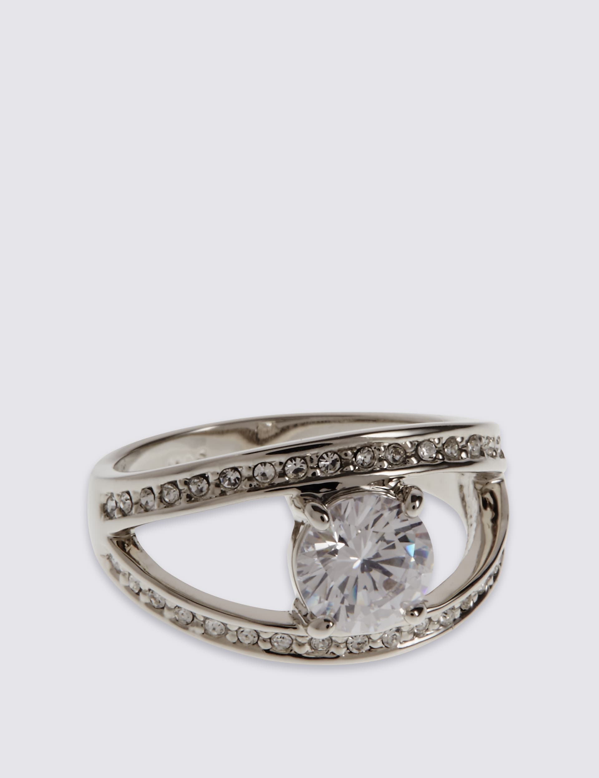 Platinum Plated Diamanté Solitaire Ring Image 2 of 4