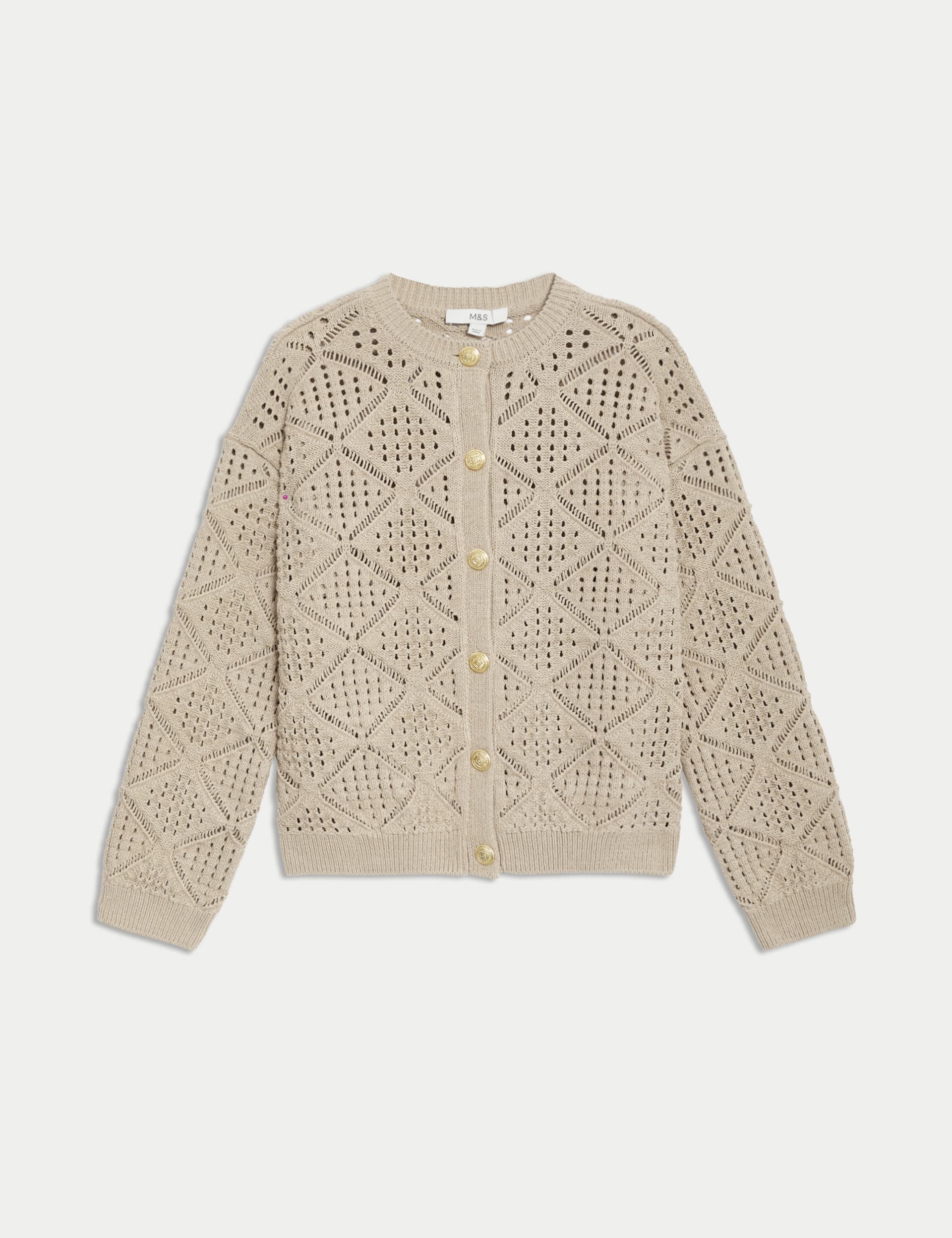 Pointelle Knitted Cardigan with Cotton