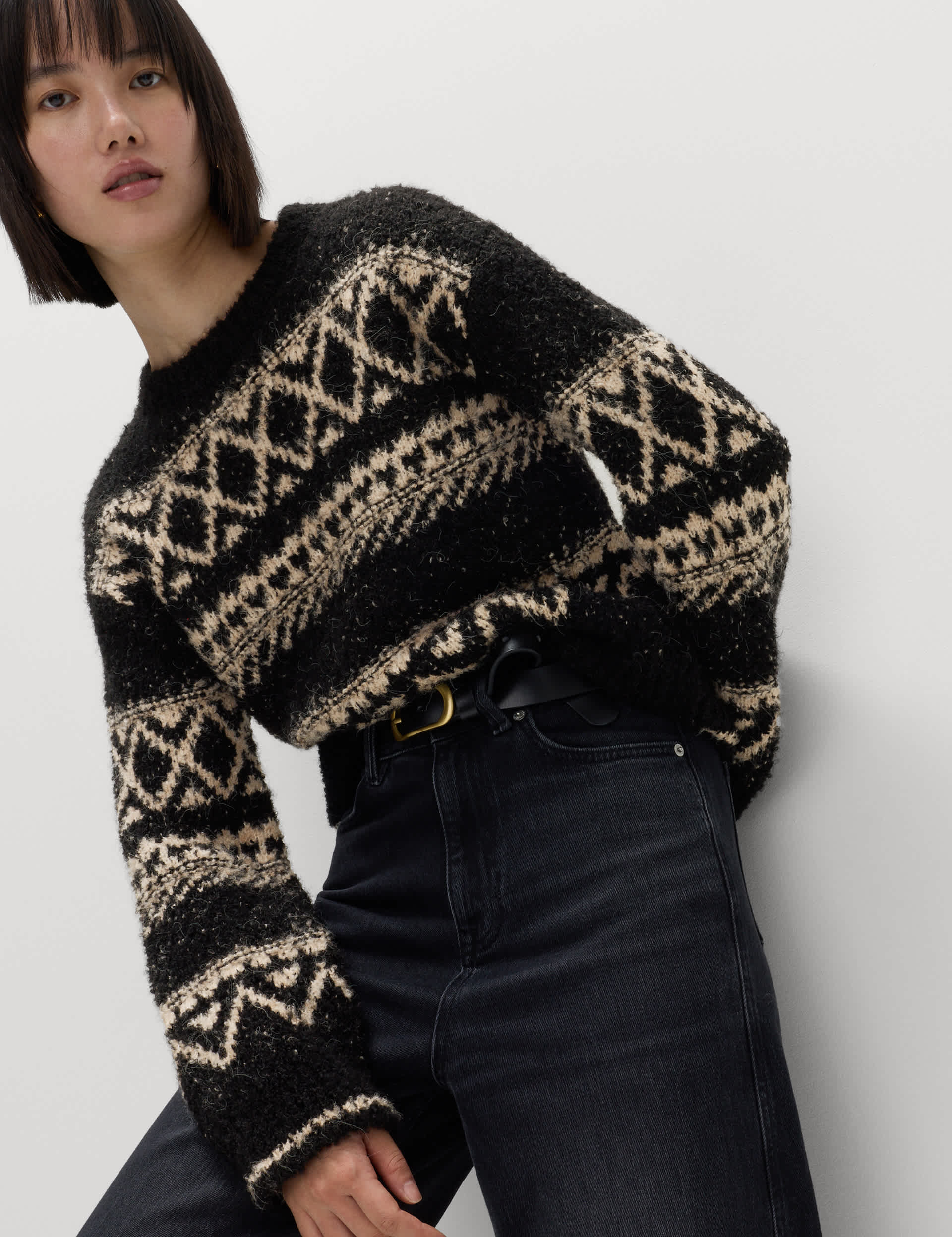 Bouclé Fair Isle Crew Neck Jumper
