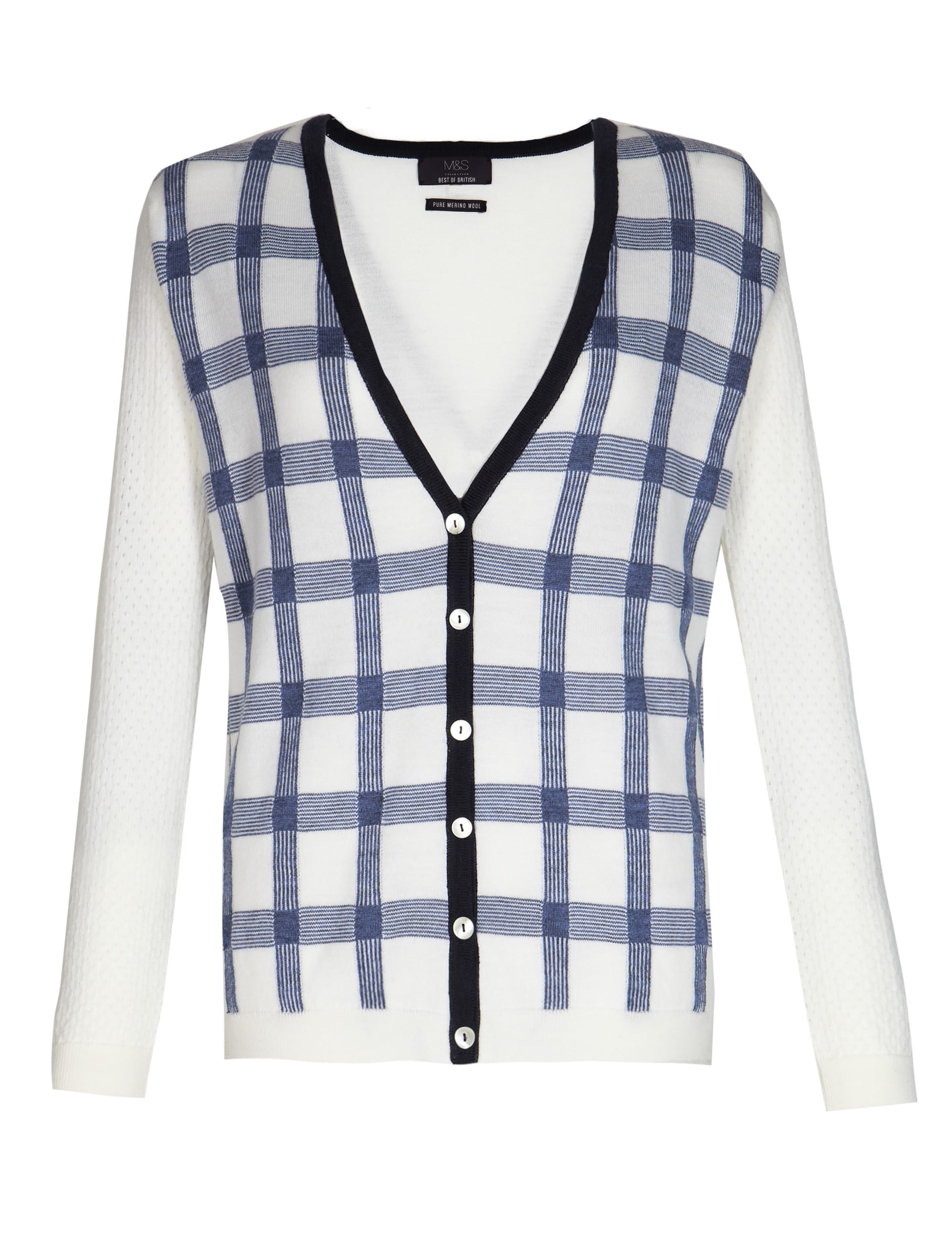Best of British Pure Merino Wool Checked Cardigan Image 2 of 5