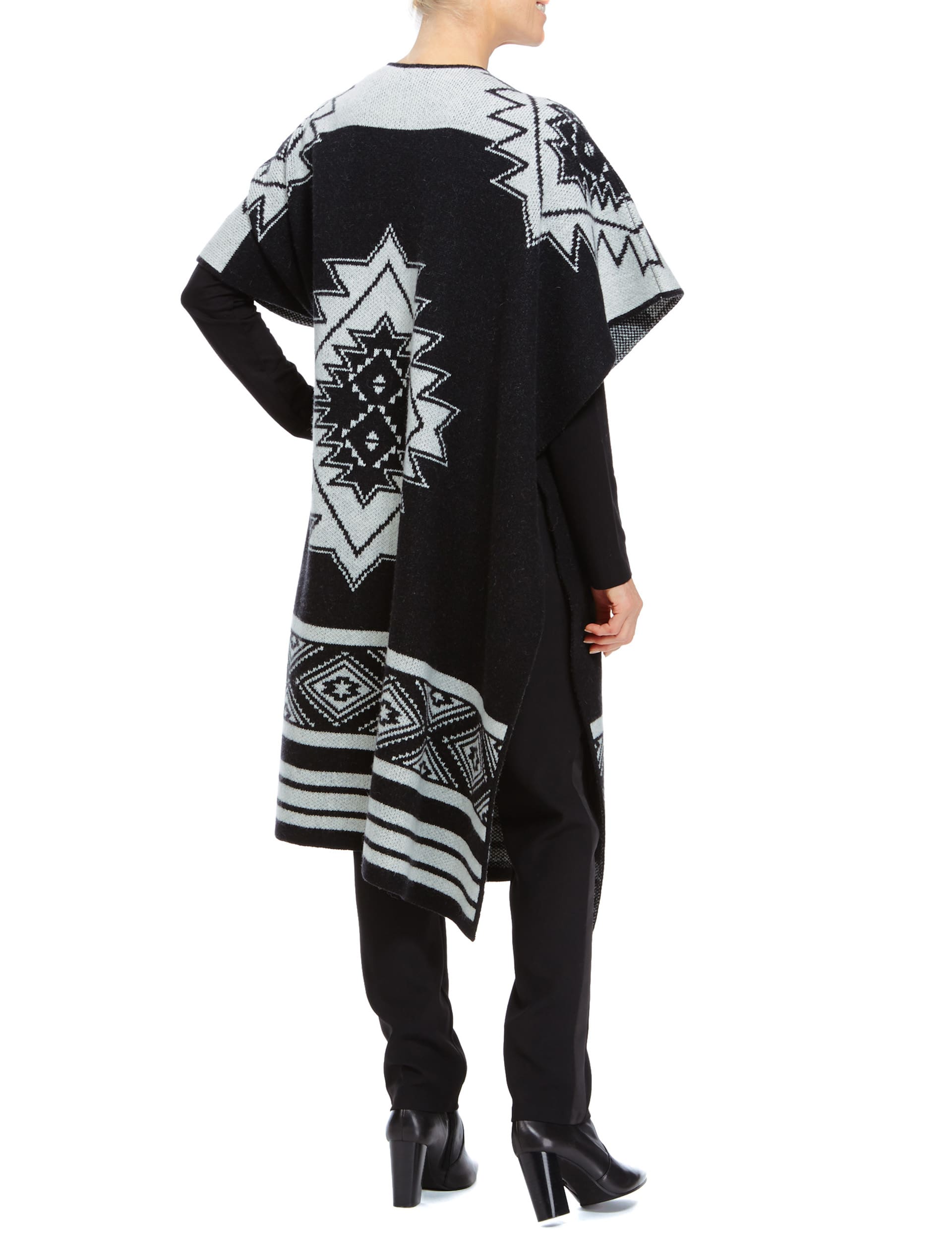 Lambswool Rich Aztec Border Poncho Image 2 of 5