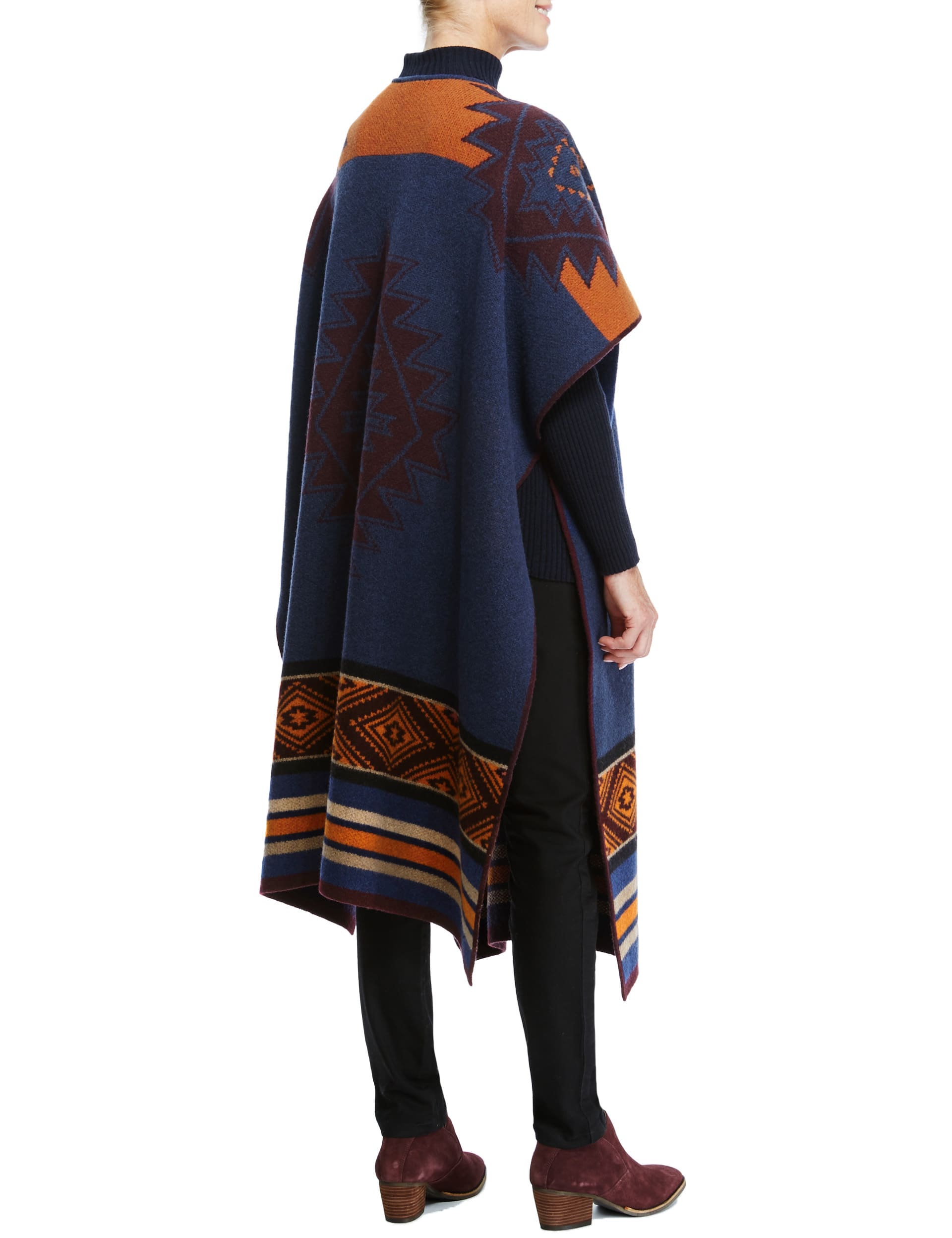 Lambswool Rich Border Poncho Image 2 of 5