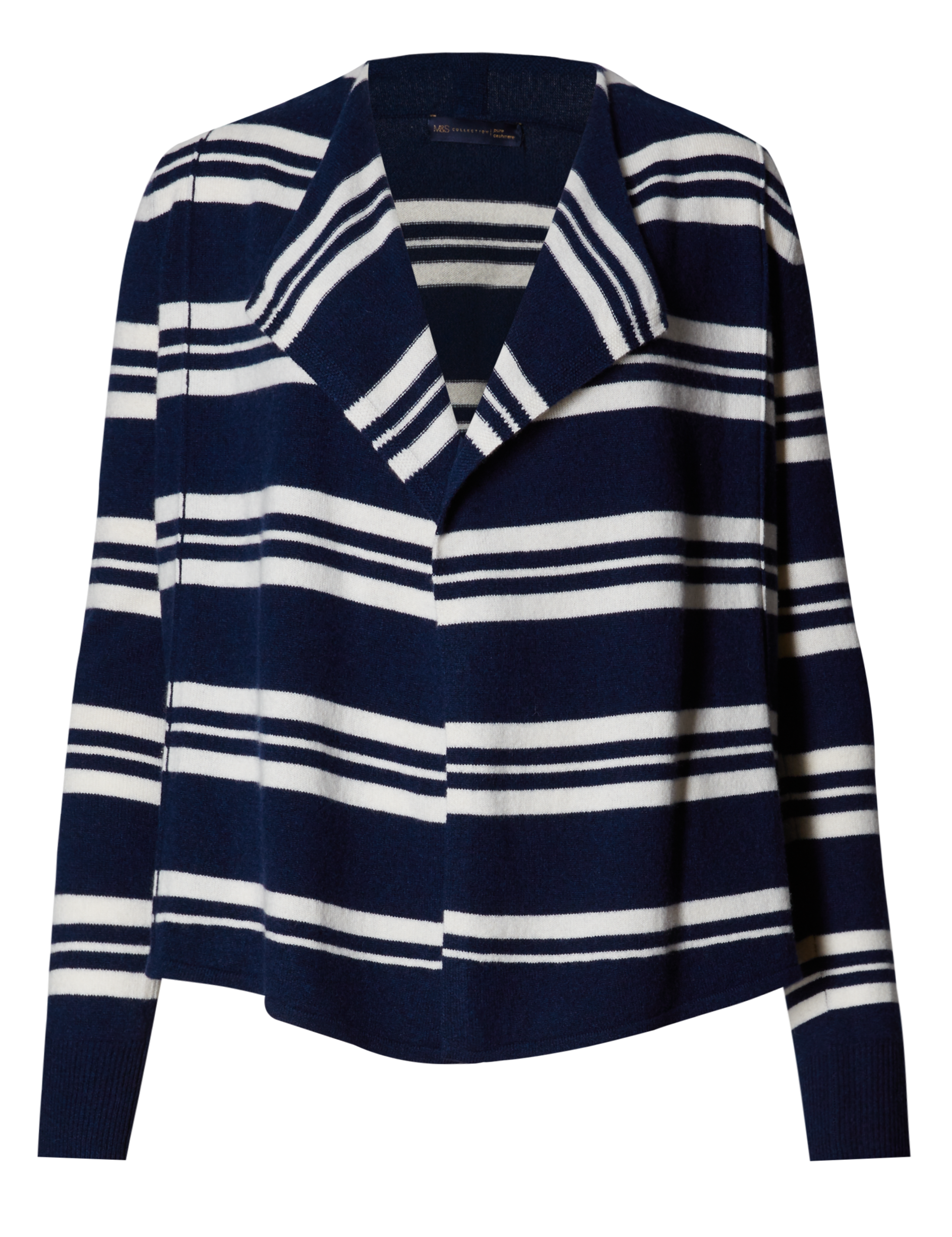 Pure Cashmere Striped Waterfall Cardigan Image 2 of 4