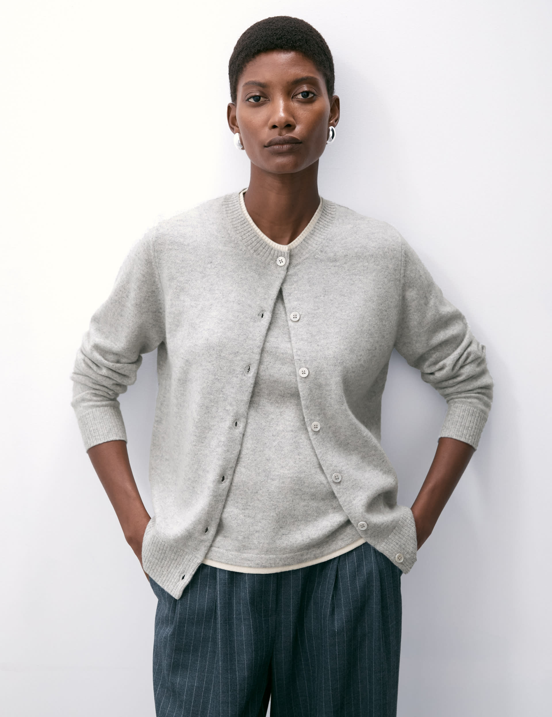 Pure Cashmere Tipped Detail Cardigan Autograph M S