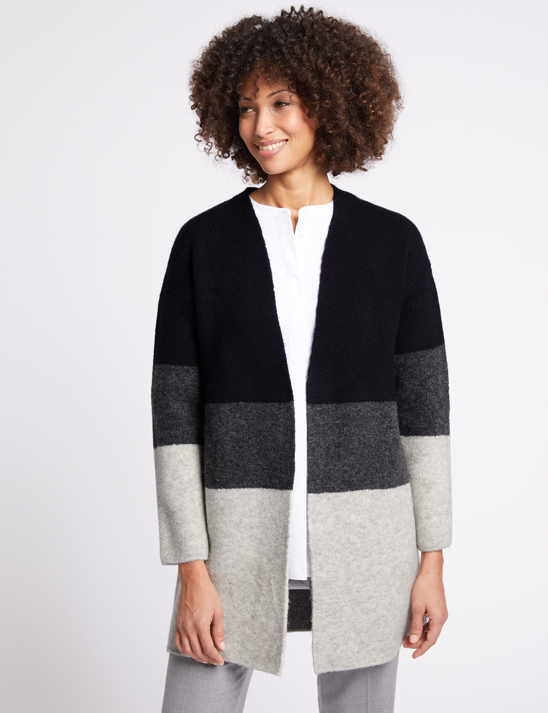 Colour Block Longline Open Front Cardigan Image 2 of 6