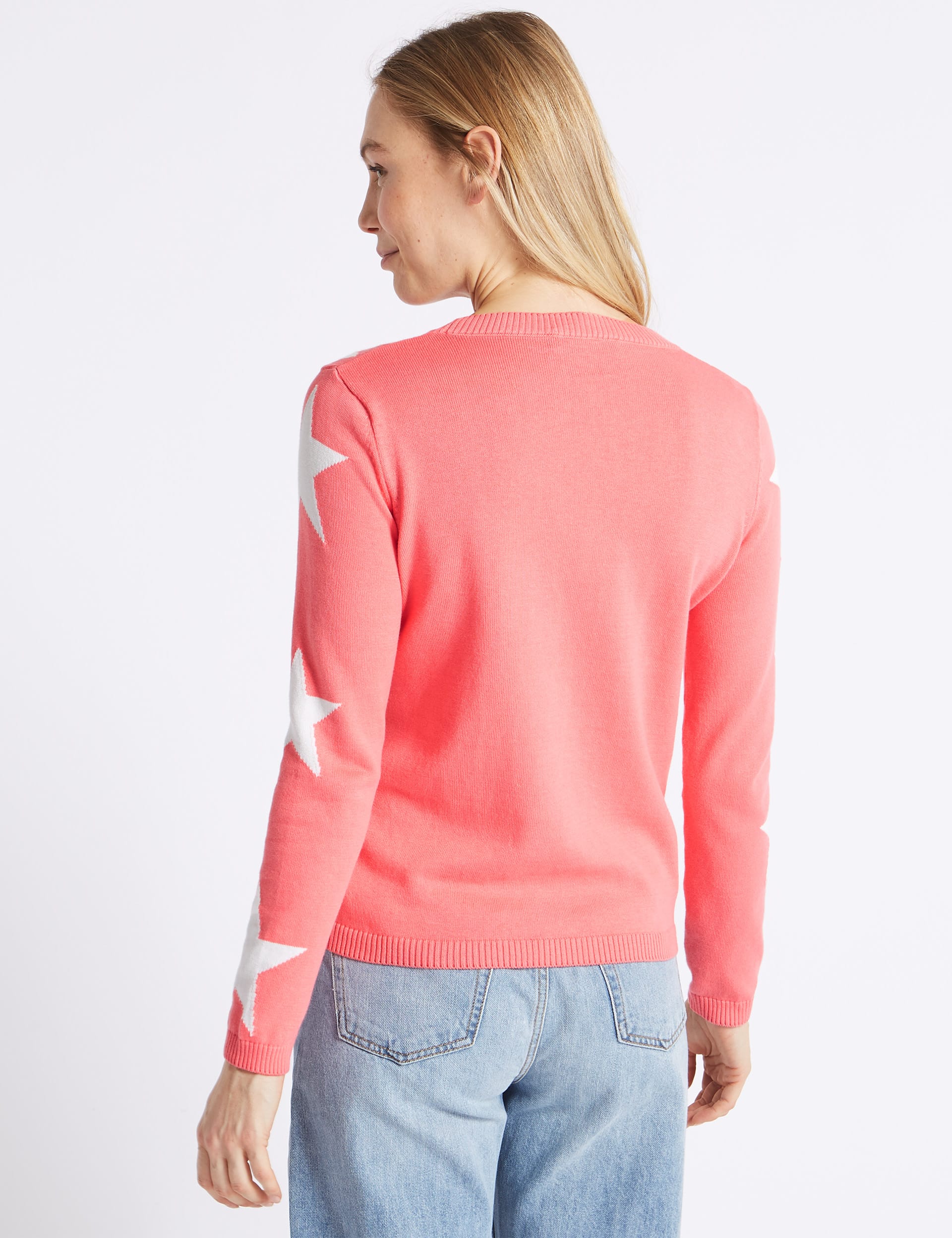 Pure Cotton Star Print Round Neck Jumper Image 2 of 5