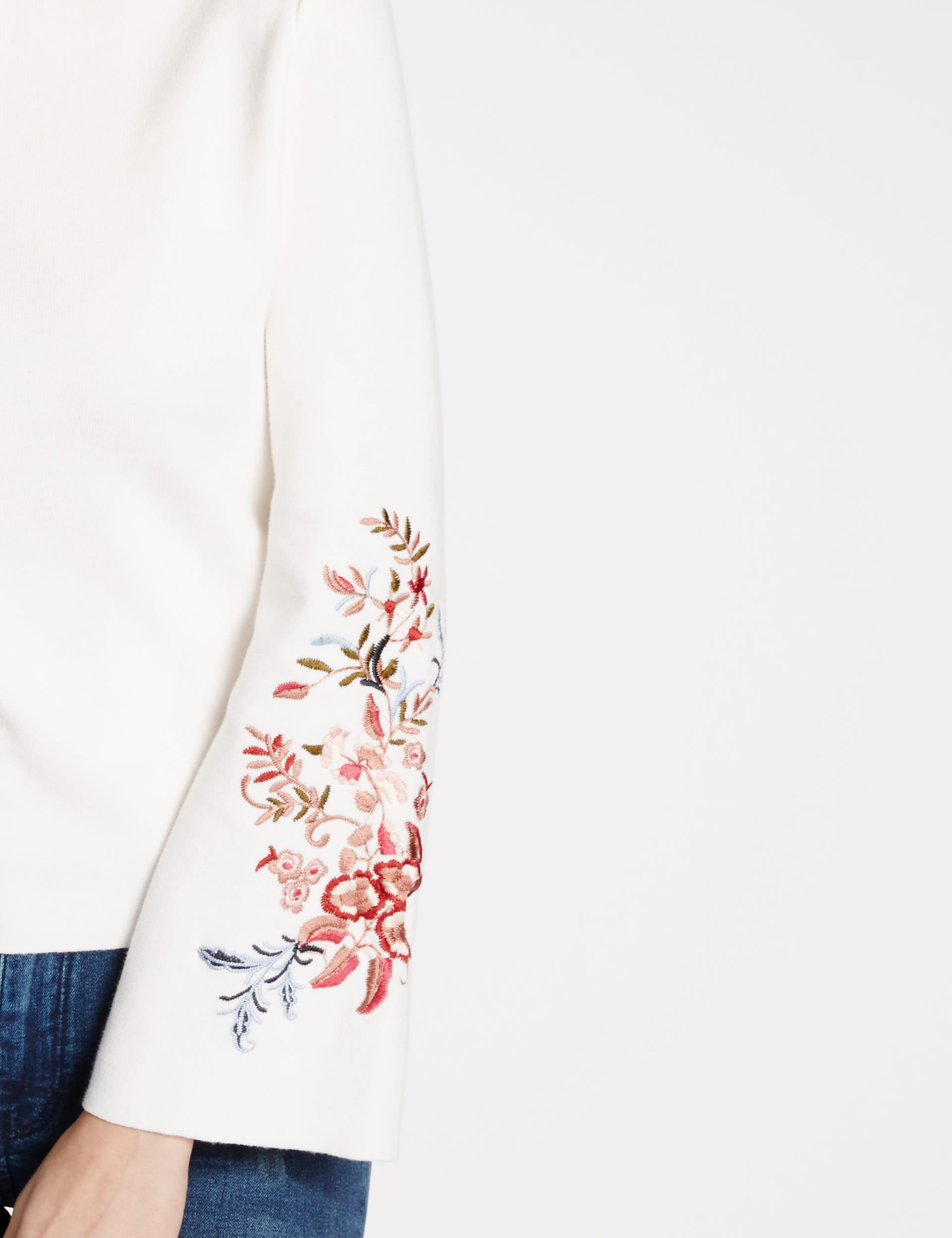 Pure Cotton Embroidered Funnel Neck Jumper Image 2 of 5