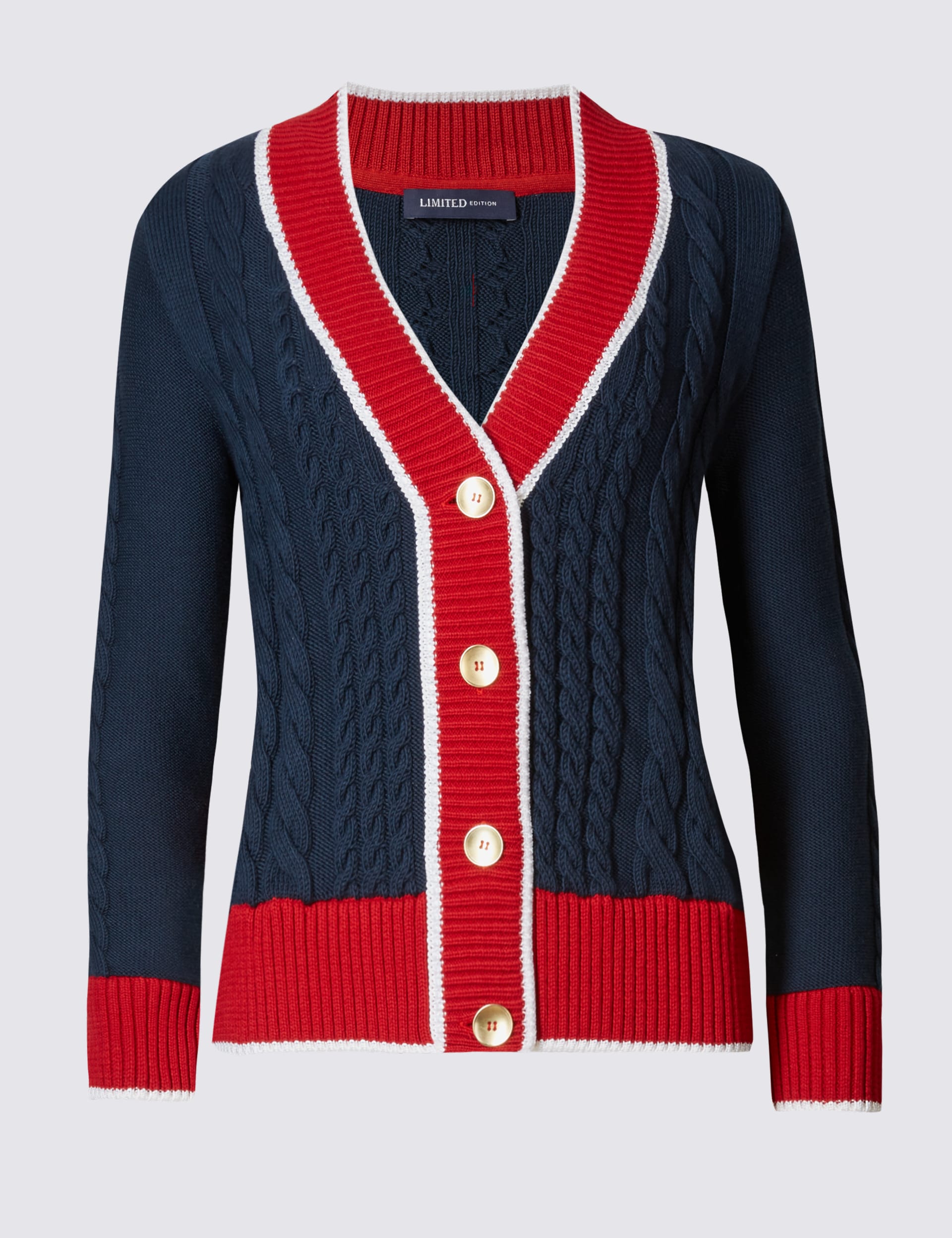 Textured V Neck Preppy Cardigan Limited Edition M S