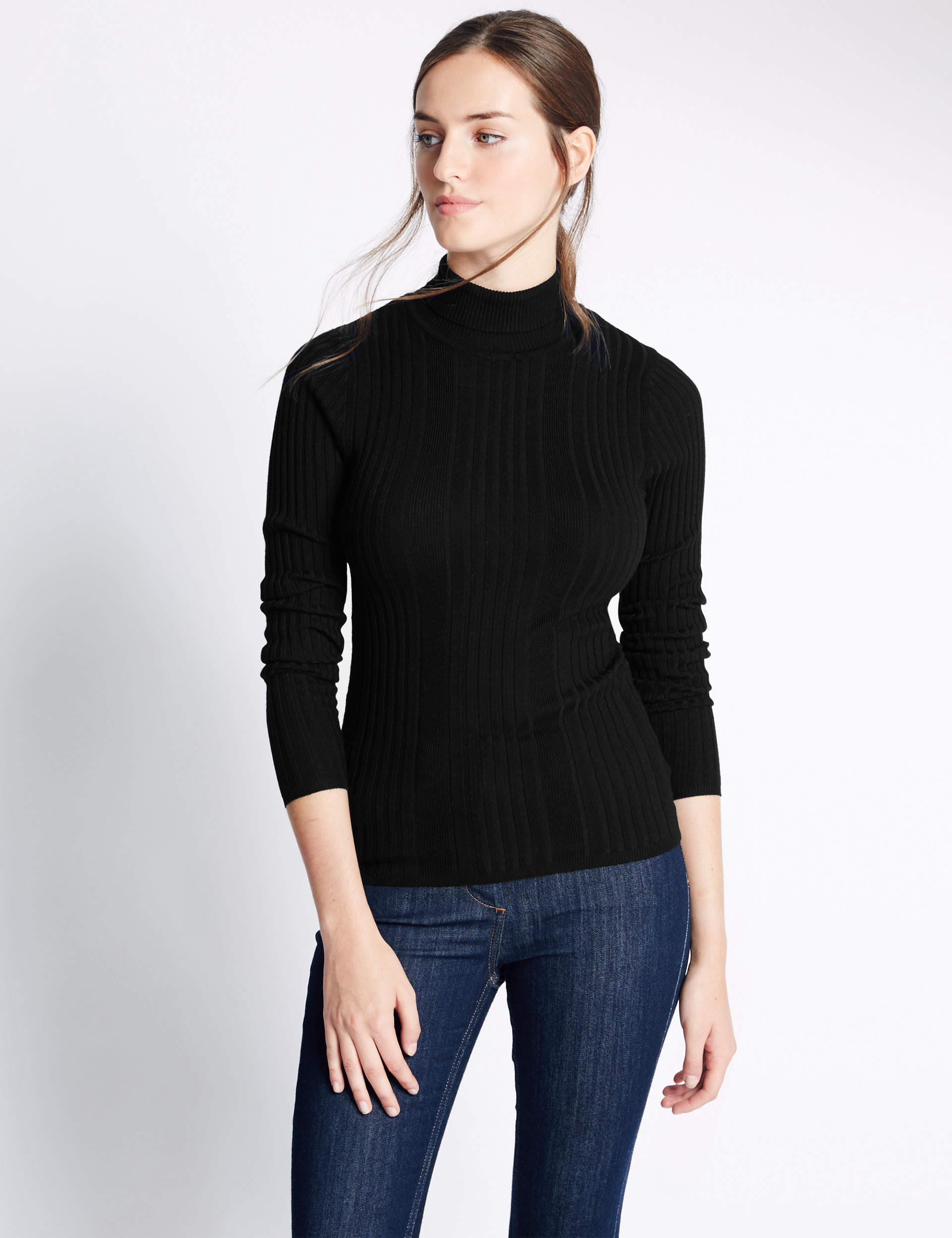 Variegated Ribbed Polo Neck Jumper Image 2 of 5