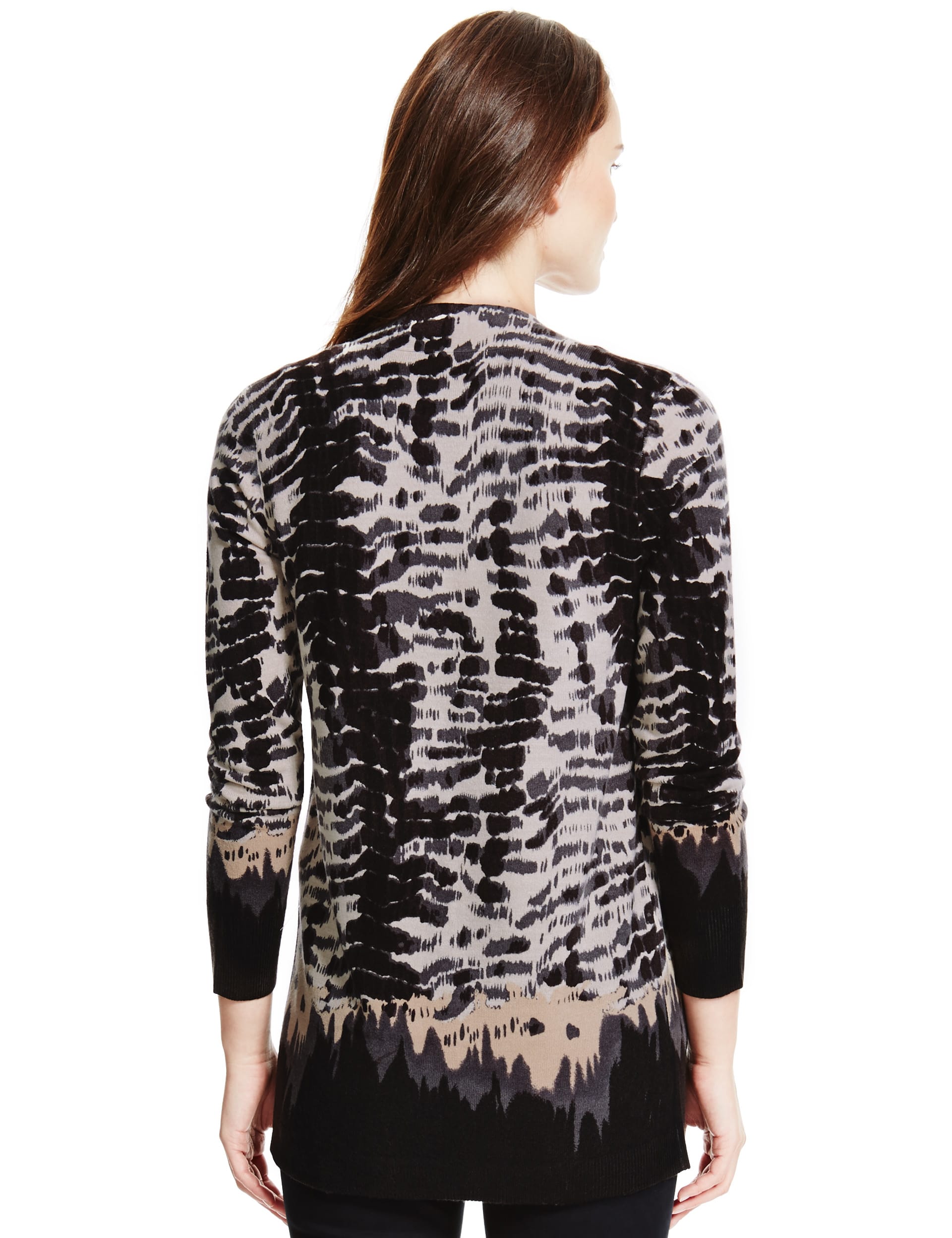 Open Front Abstract Print Longline Cardigan Image 2 of 4