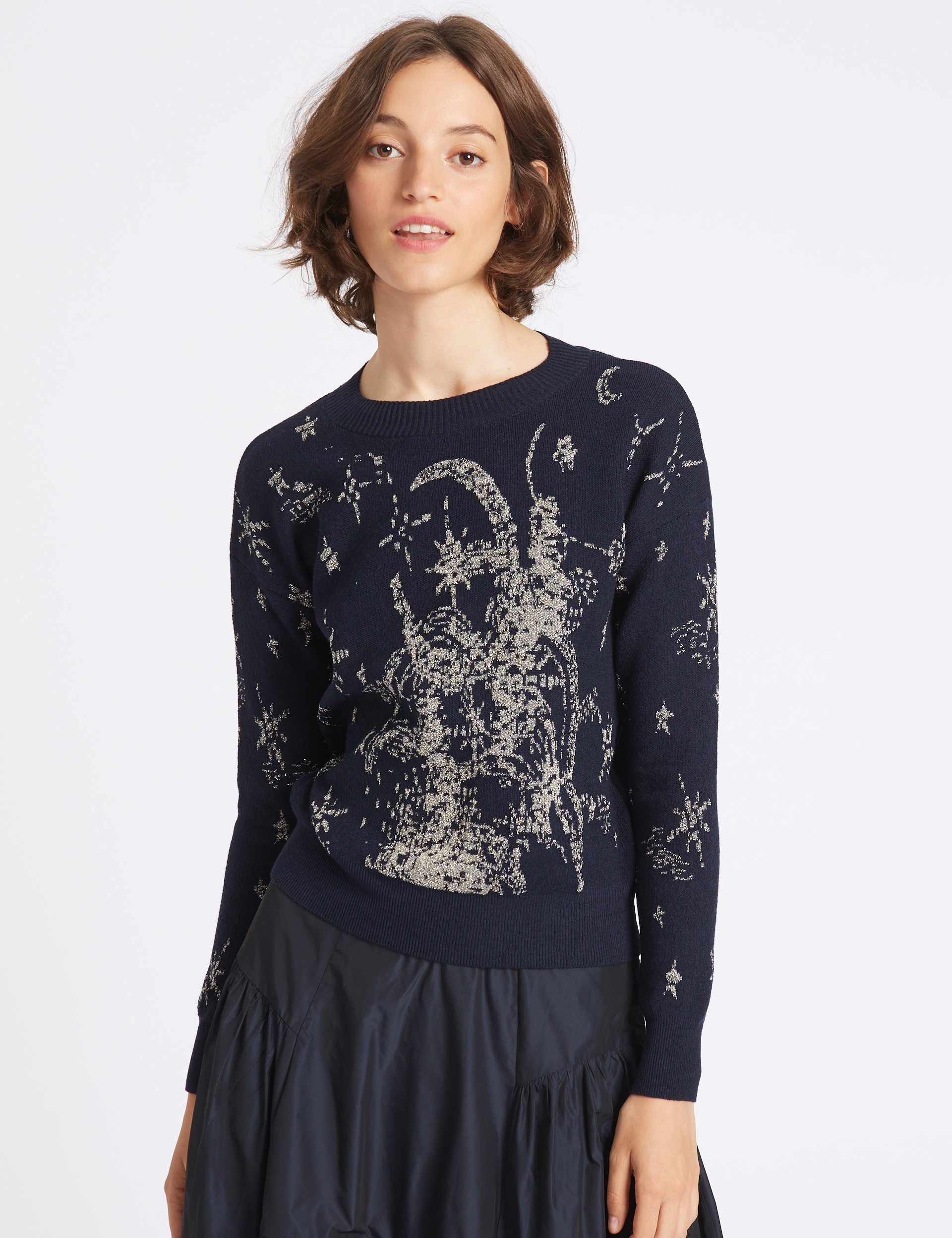 Cotton Blend Printed Round Neck Jumper Image 2 of 6