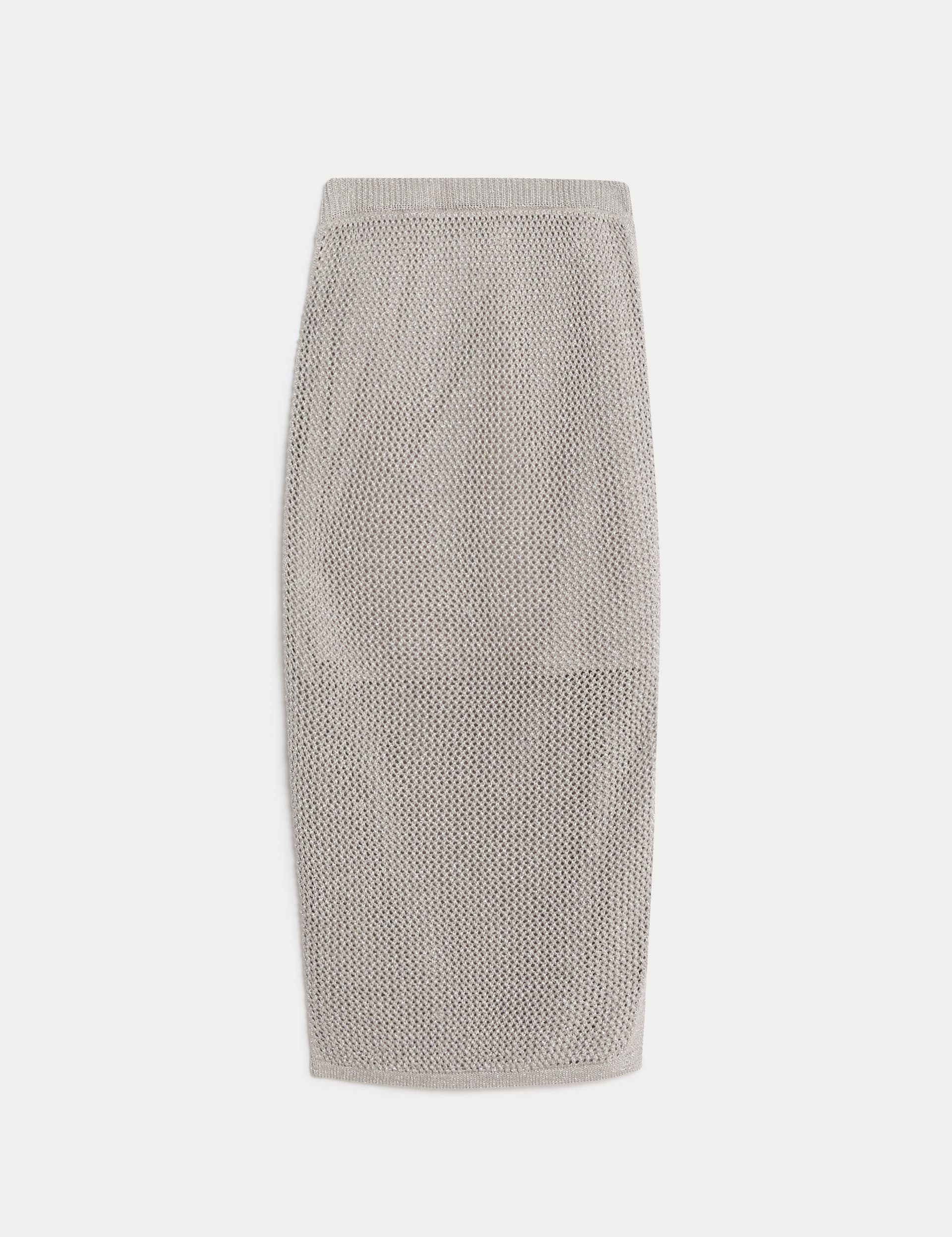 Cotton Rich Textured Knitted Midi Skirt