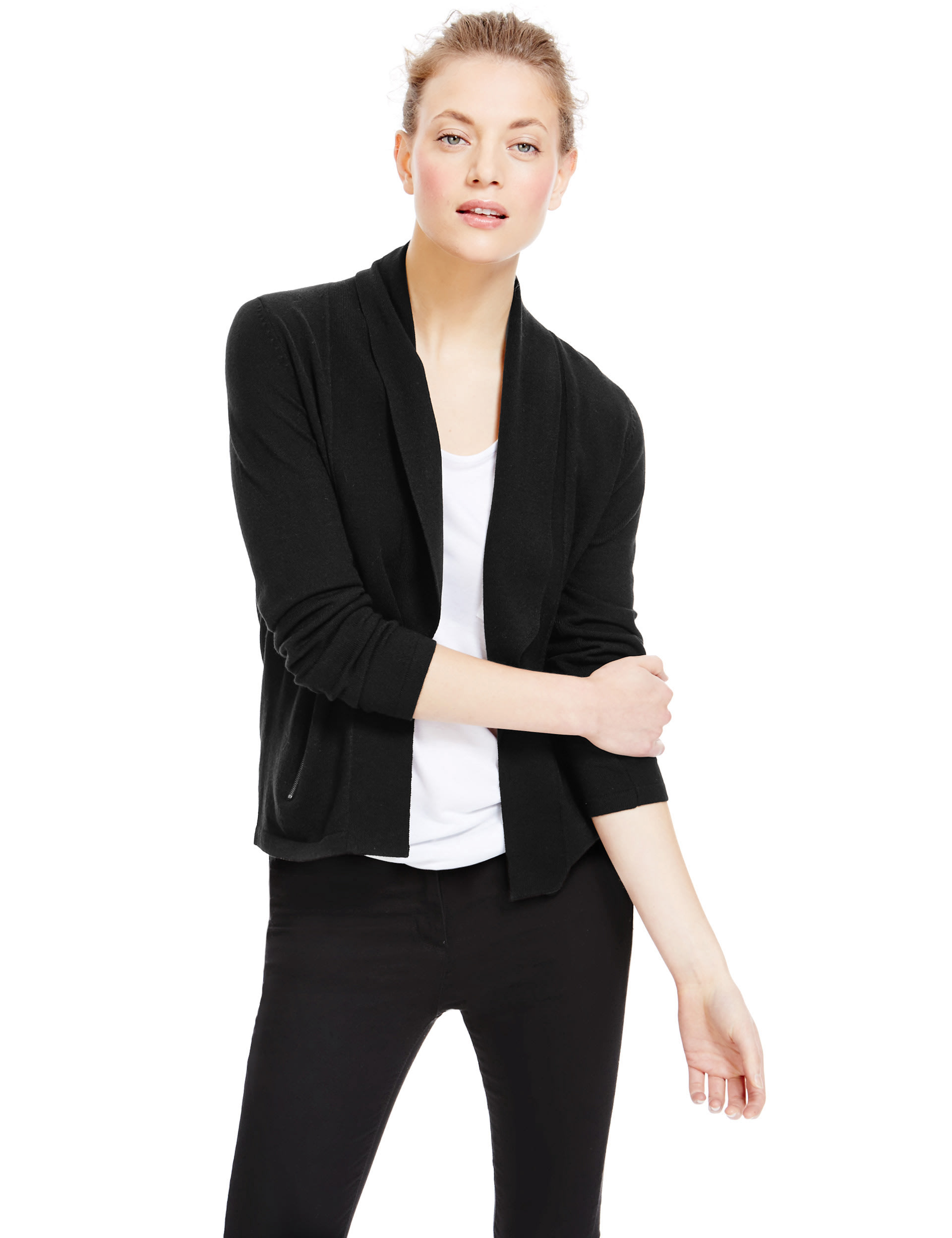 Open Front Zip Pockets Cardigan Image 2 of 3