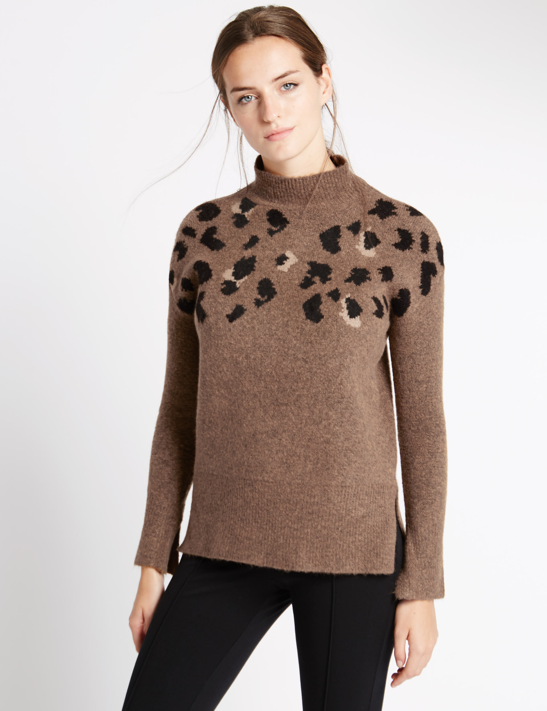 Animal Print Funnel Neck Jumper Image 2 of 5
