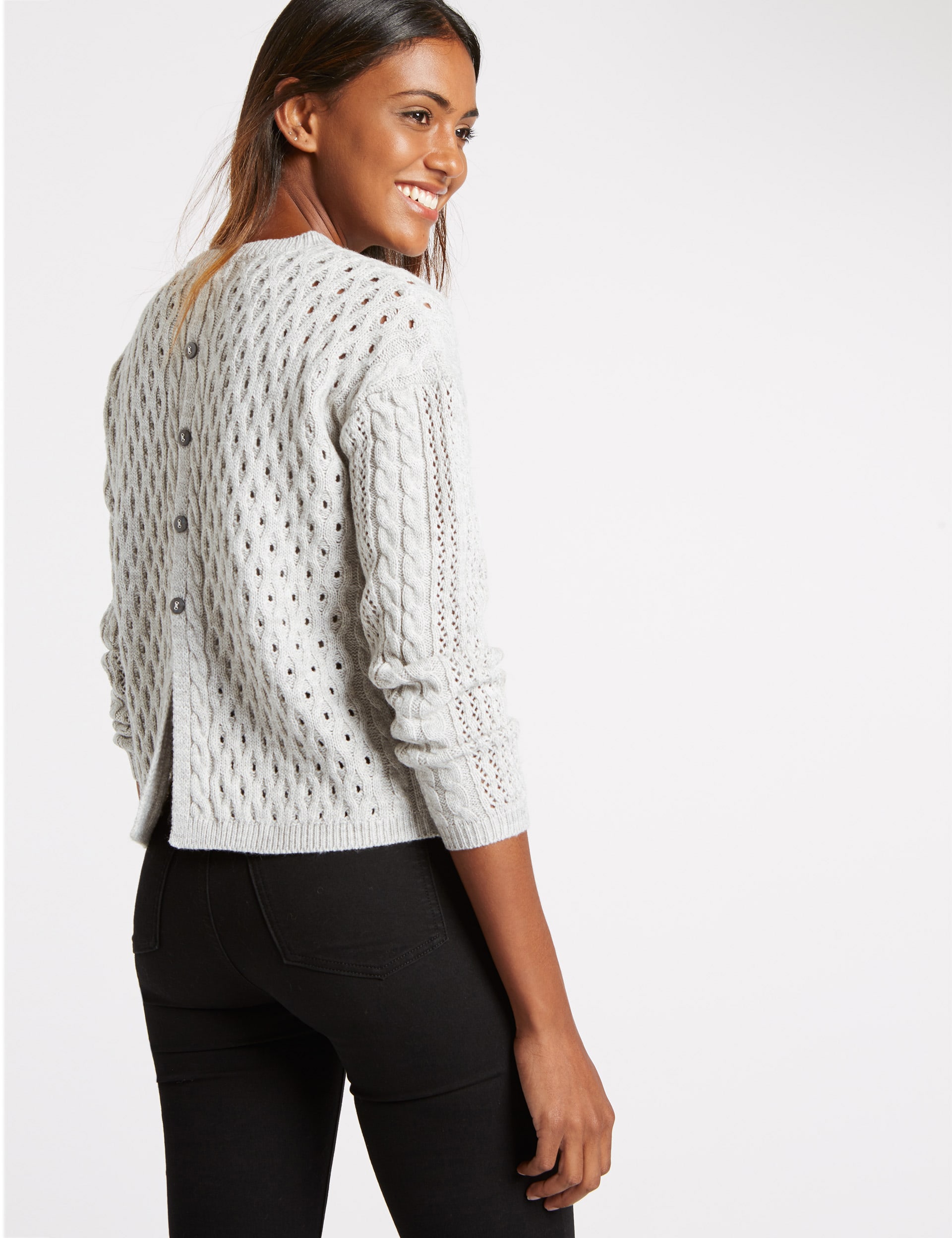 Button Back Cable Knit Jumper Image 2 of 4