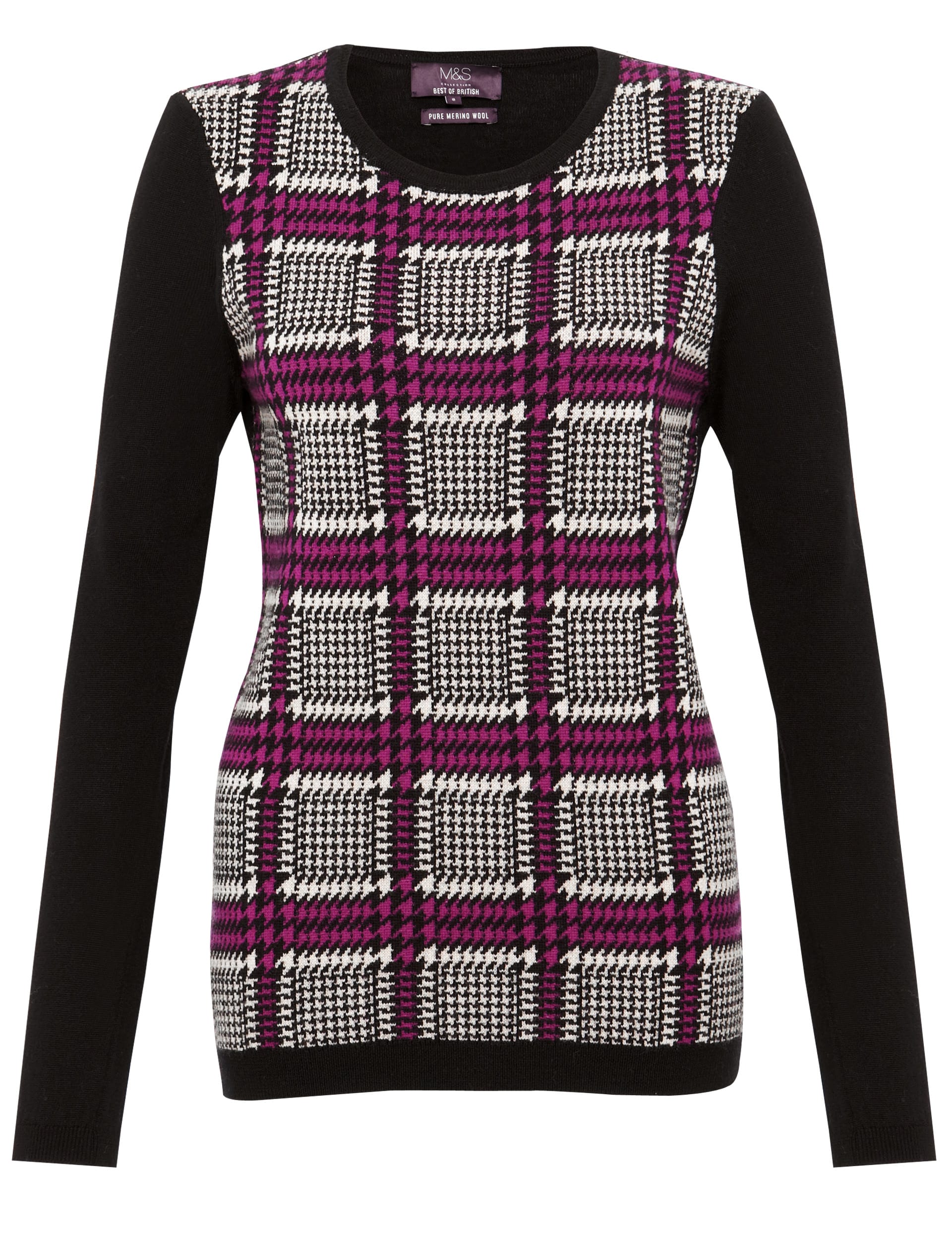 Best of British Pure Merino Wool Houndstooth Jumper M S