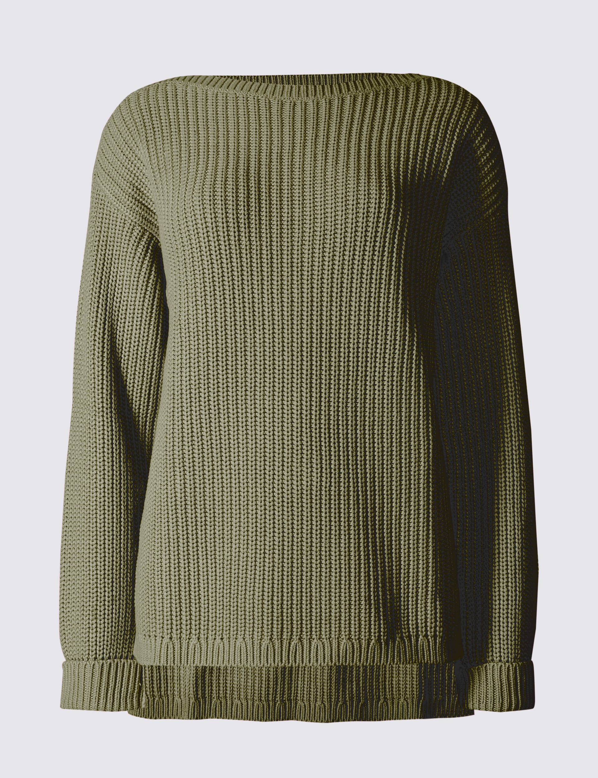 Pure Cotton Fisherman Rib Slash Neck Jumper | M&S Collection Pure Cotton Fisherman Rib Slash Neck Jumper | M&S Collection