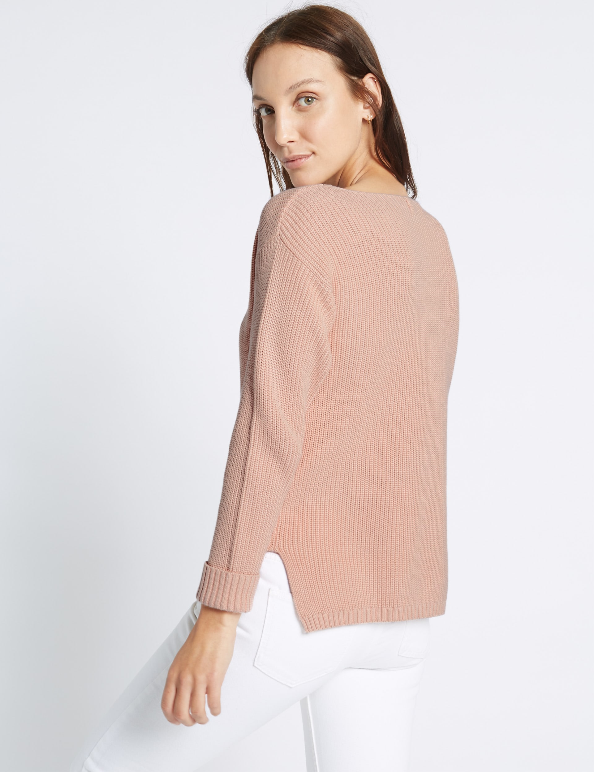 Pure Cotton Ribbed Turn Up Jumper Image 2 of 6